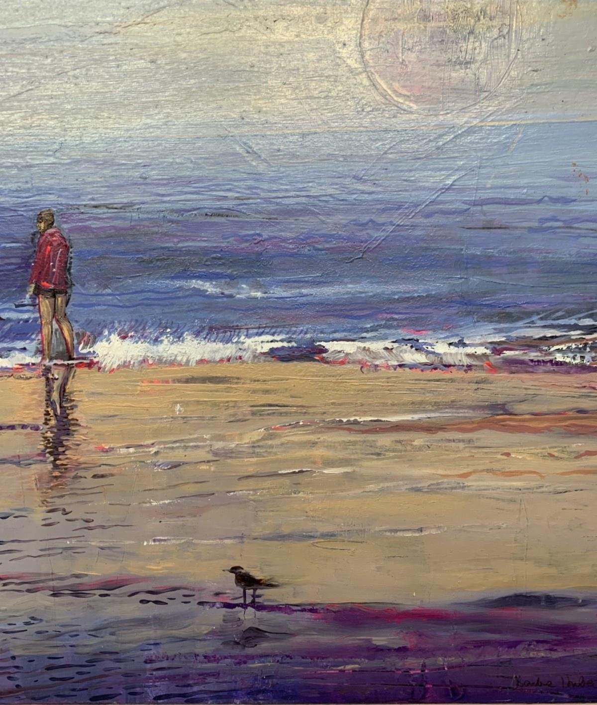 La plage - Peinture contemporaine à l'acrylique sur carton, paysage, art polonais - Gris Landscape Painting par Barbara Hubert