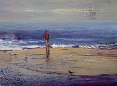 La spiaggia - Pittura contemporanea acrilica su cartone, paesaggio, arte polacca