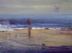 La plage - Peinture contemporaine à l'acrylique sur carton, paysage, art polonais