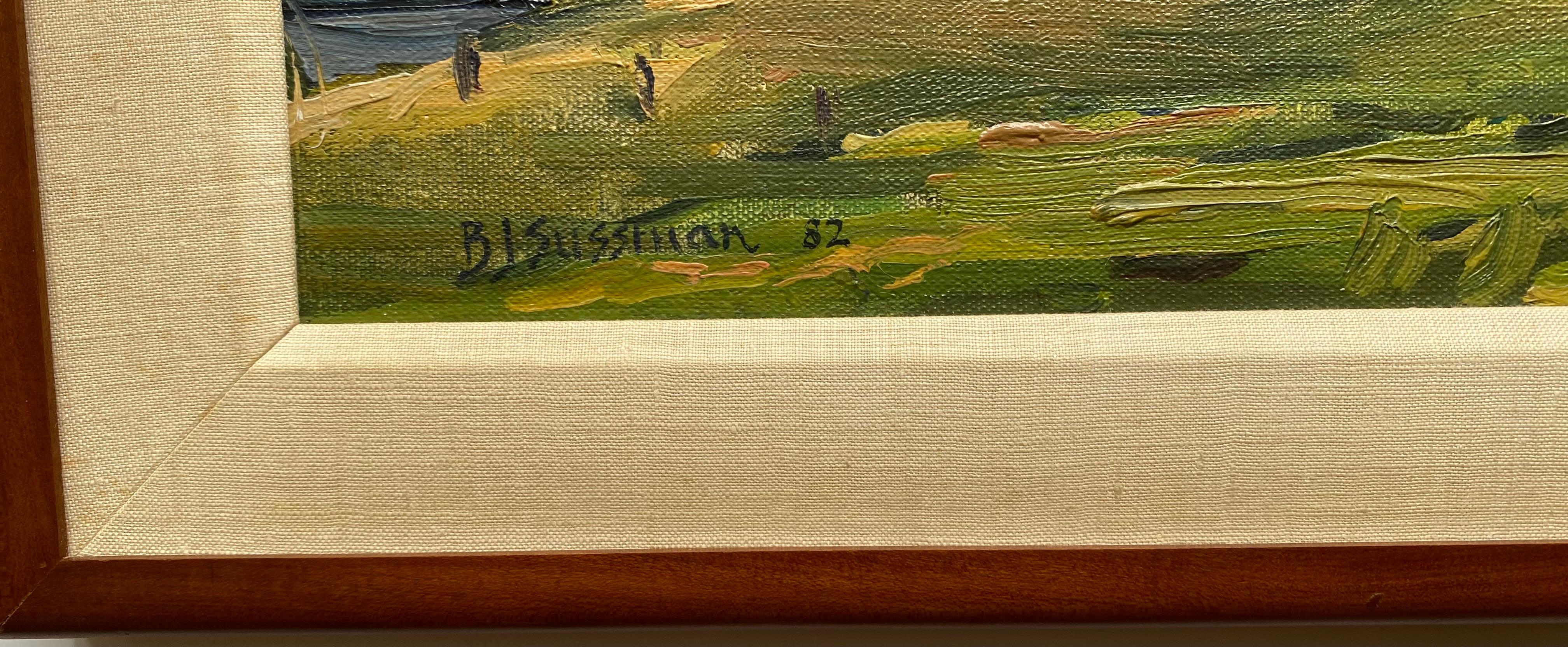 Flusstal und Bauernhof (Post-Impressionismus), Painting, von Barbara J. Sussman