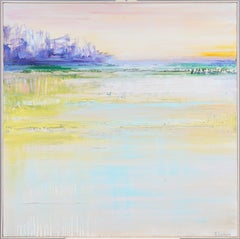 Tramonto nella baia di Mecox Bay firmato Hamptons Long Island Scena di spiaggia grande pittura ad olio