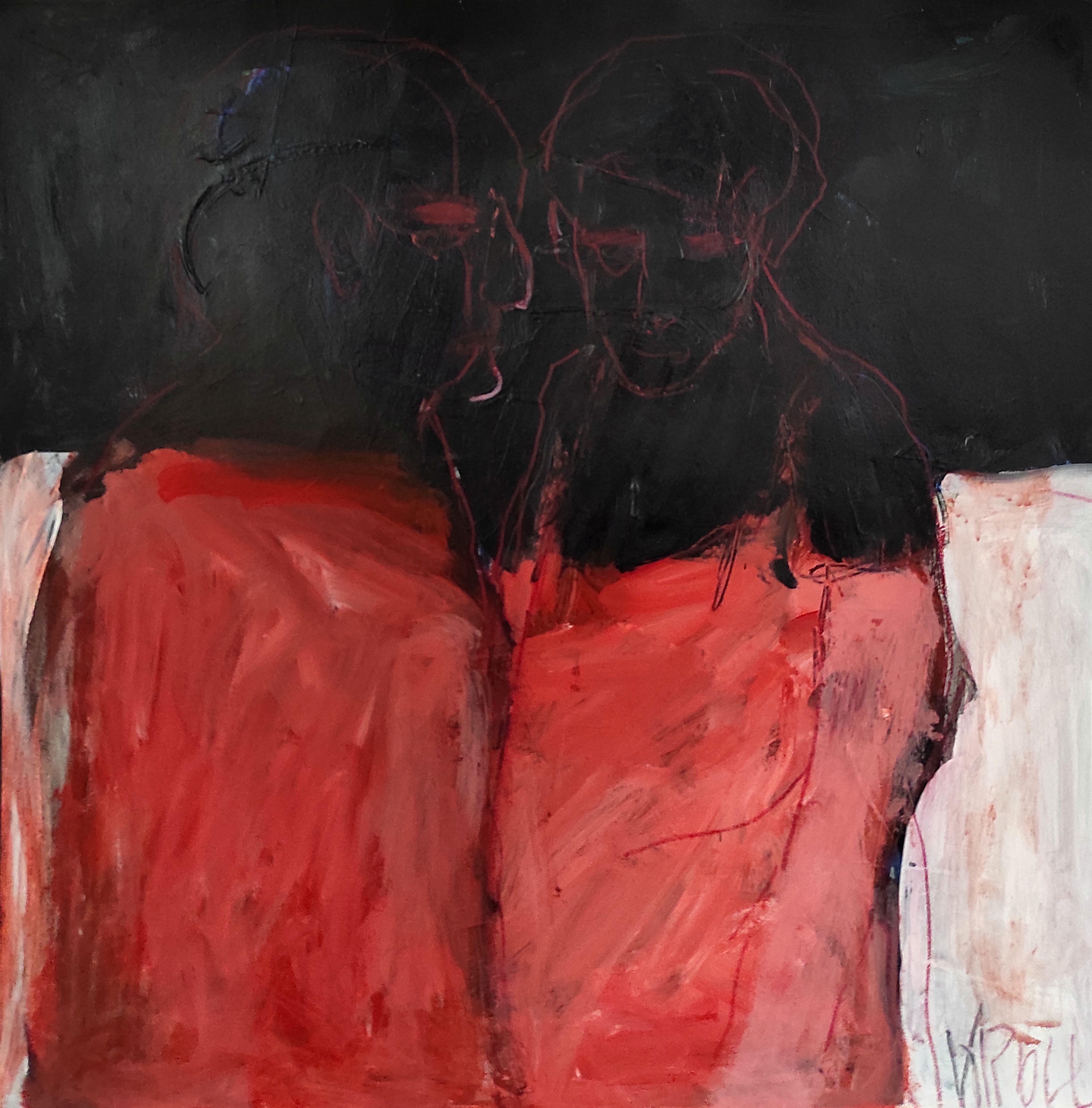 « Couple I », techniques mixtes sur papier - Mixed Media Art de Barbara Kroll