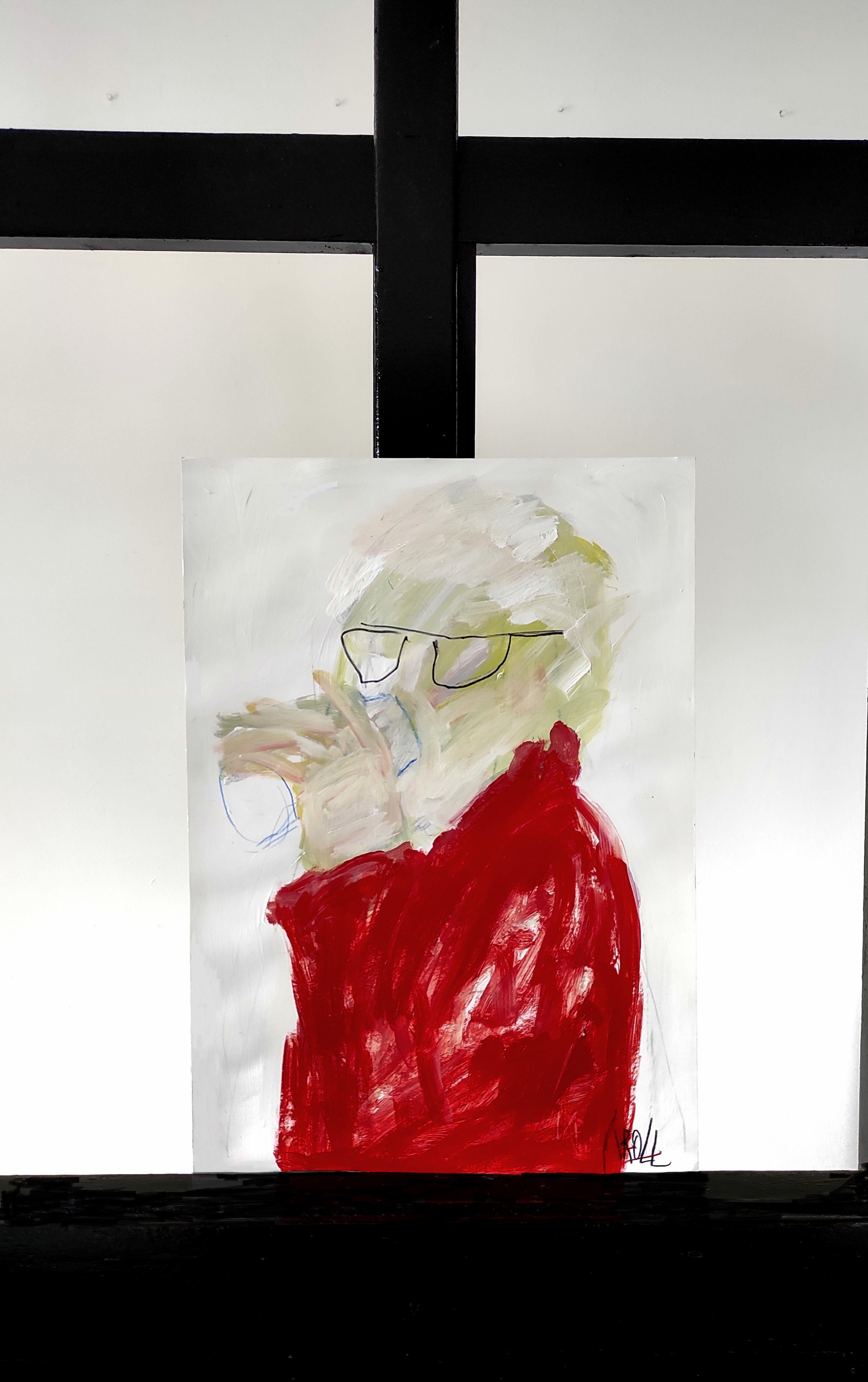Hombre bebedor, Técnica mixta sobre papel - Mixed Media Art Expresionista de Barbara Kroll