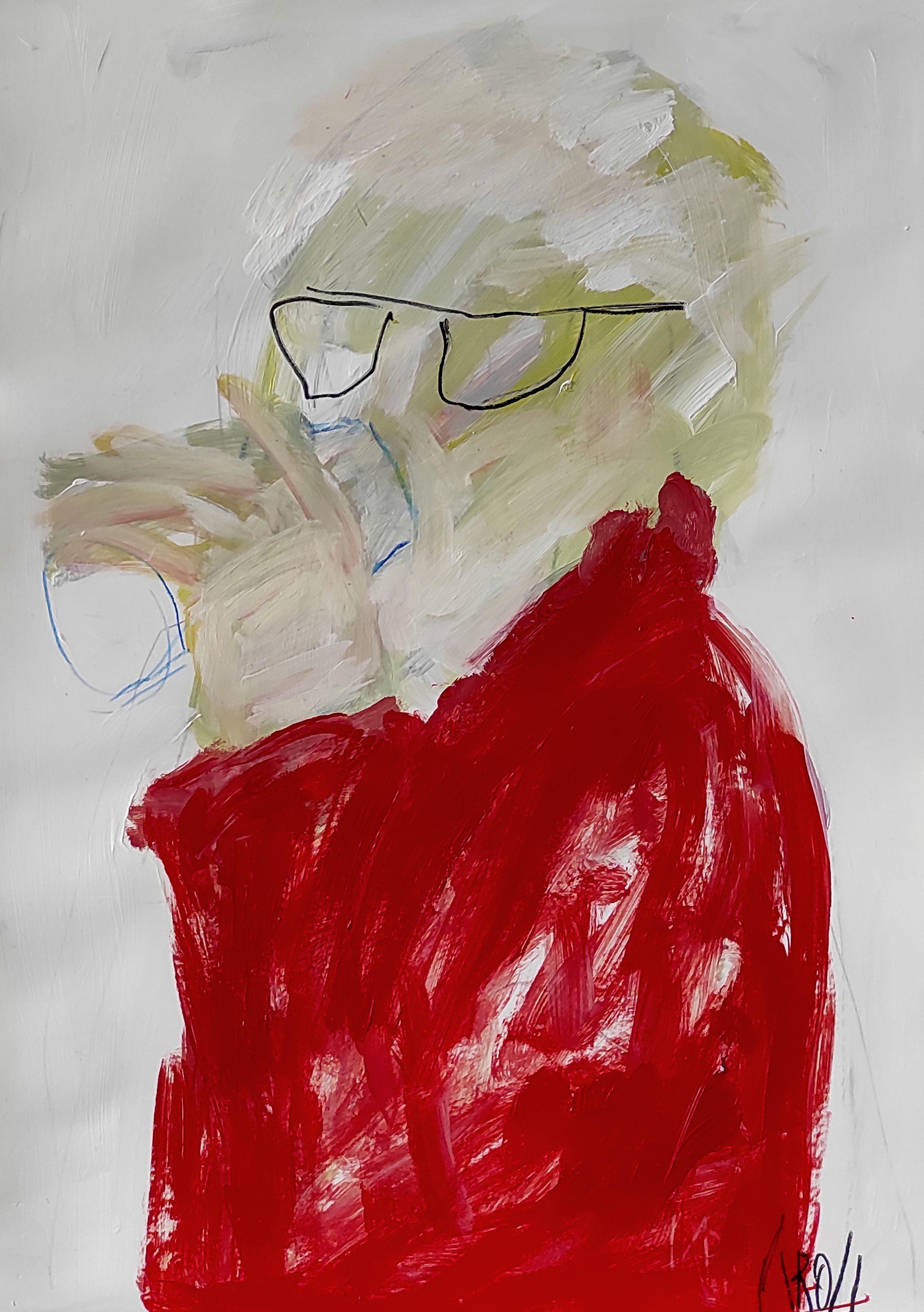 Hombre bebedor, Técnica mixta sobre papel - Mixed Media Art de Barbara Kroll