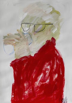 Getränkender Mann, Mixed Media auf Papier
