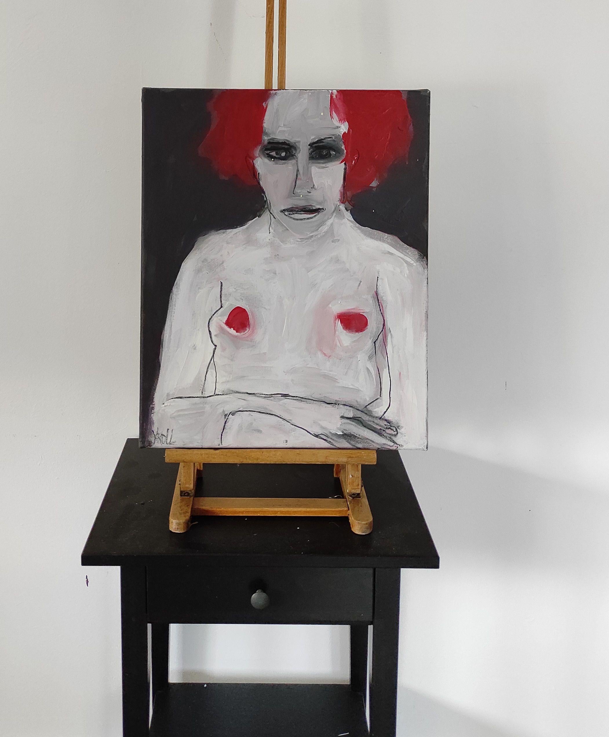 Nude with red hair, Mixed Media on Canvas - Expressionist Mixed Media Art by Barbara Kroll