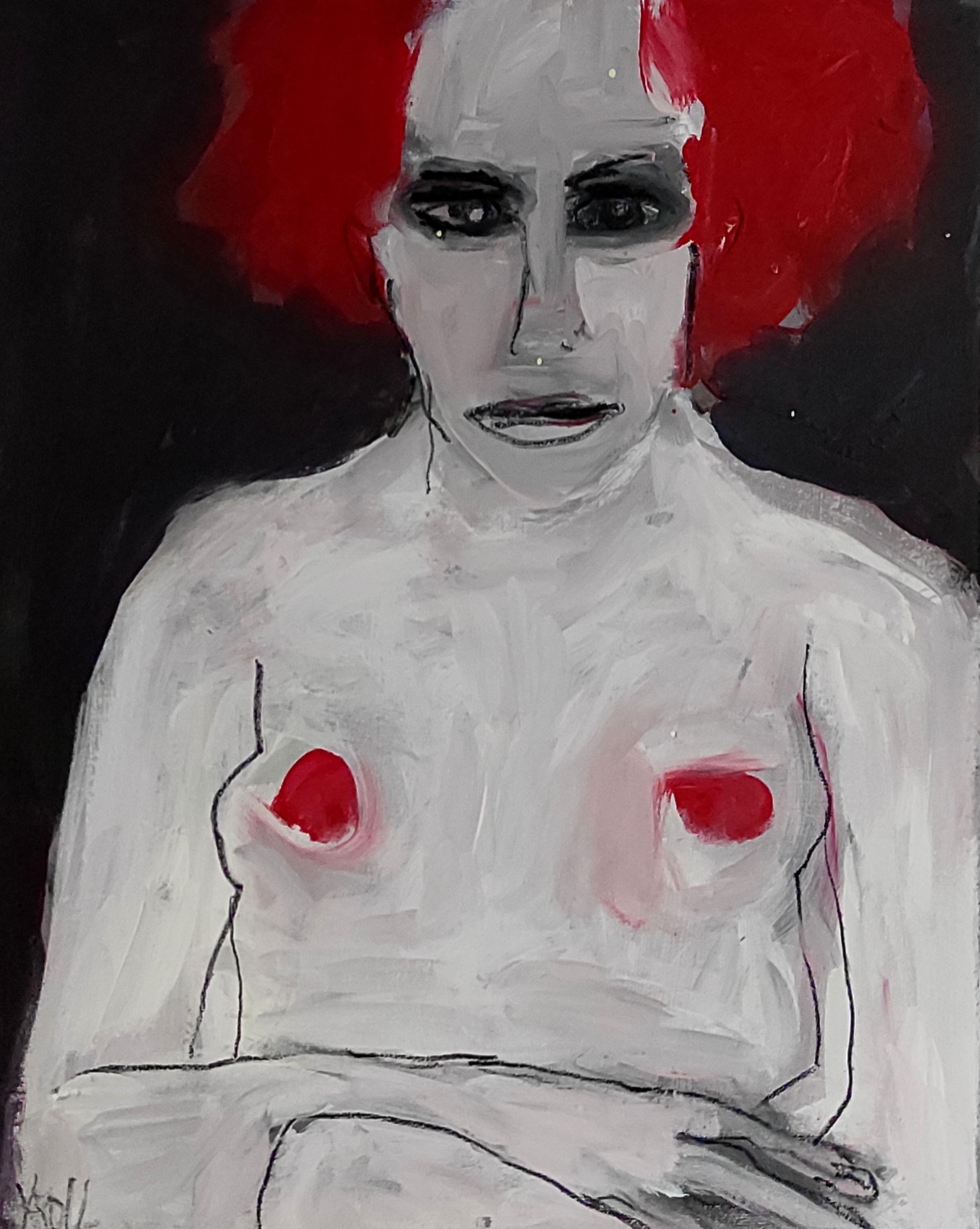 Nude with red hair, Mixed Media on Canvas
