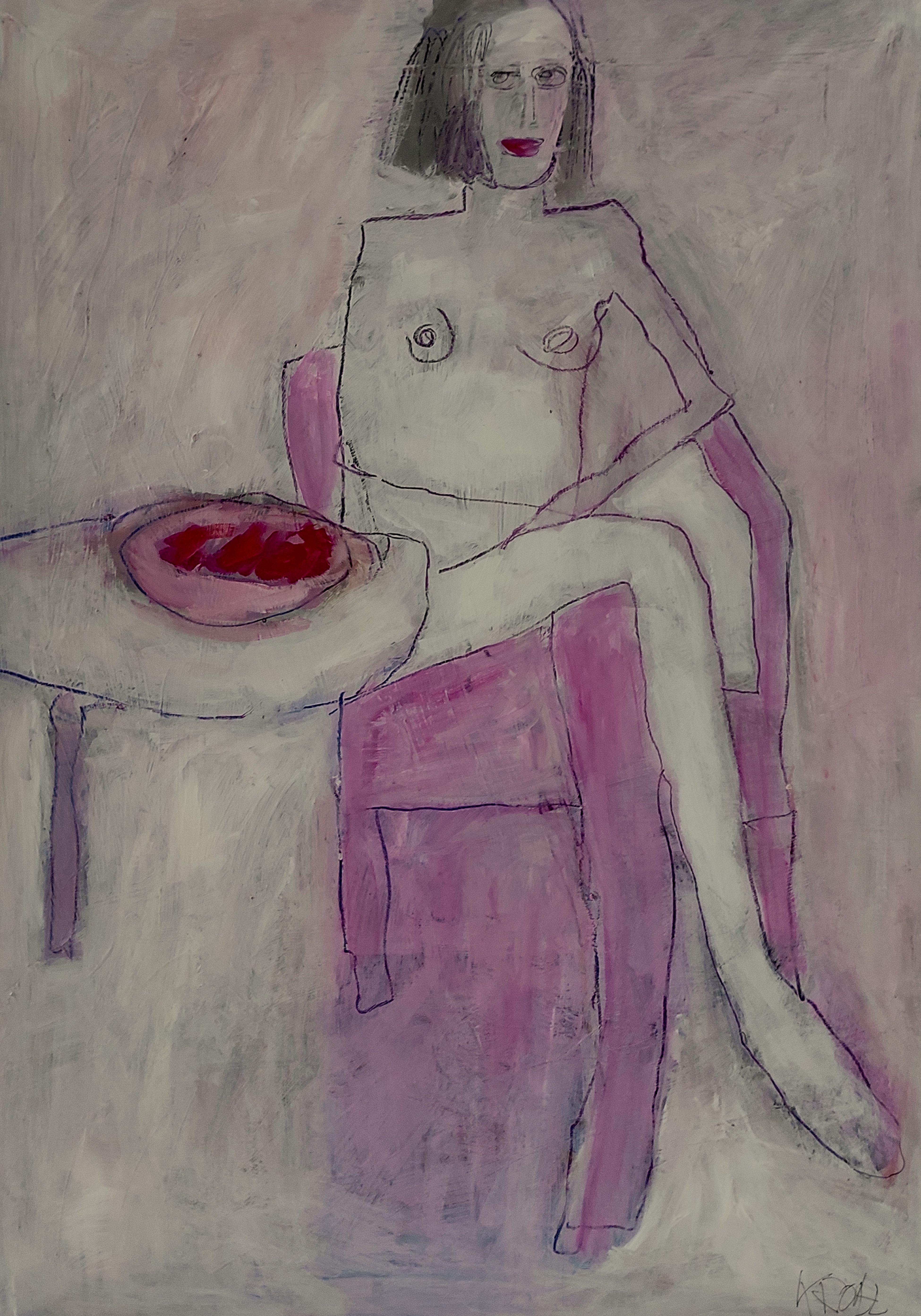 nudes with raspberries, Mixed Media on Paper - Mixed Media Art by Barbara Kroll