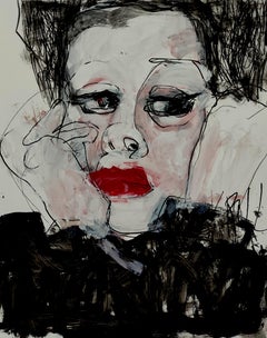 Portrait d'une femme, technique mixte sur papier