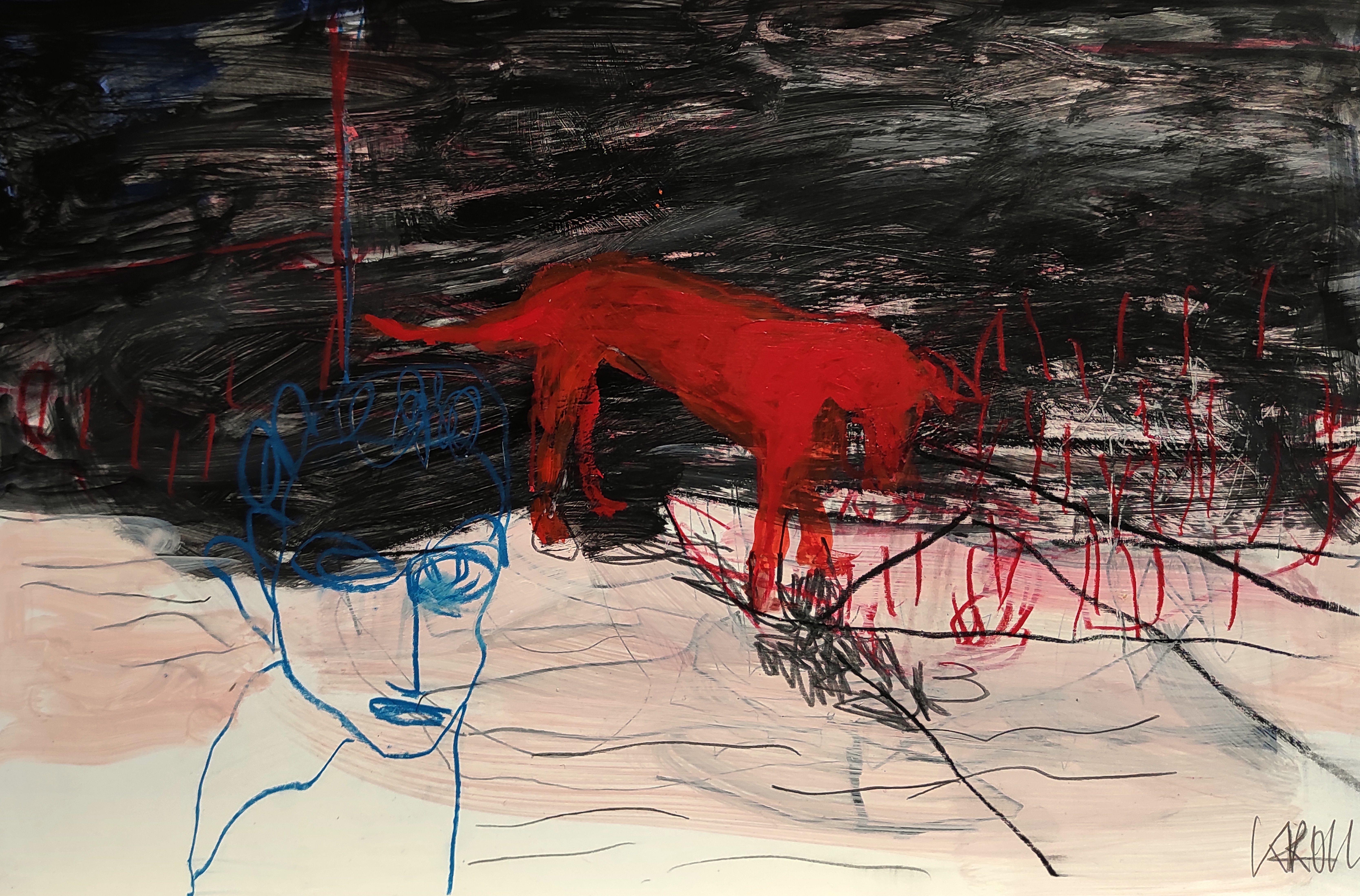 Red dog, Mixed Media on Paper - Mixed Media Art by Barbara Kroll