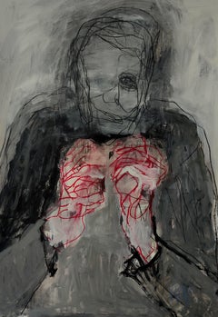 Red hands, Mixed Media on Paper