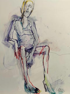 Sitting woman V, tecnica mista su carta
