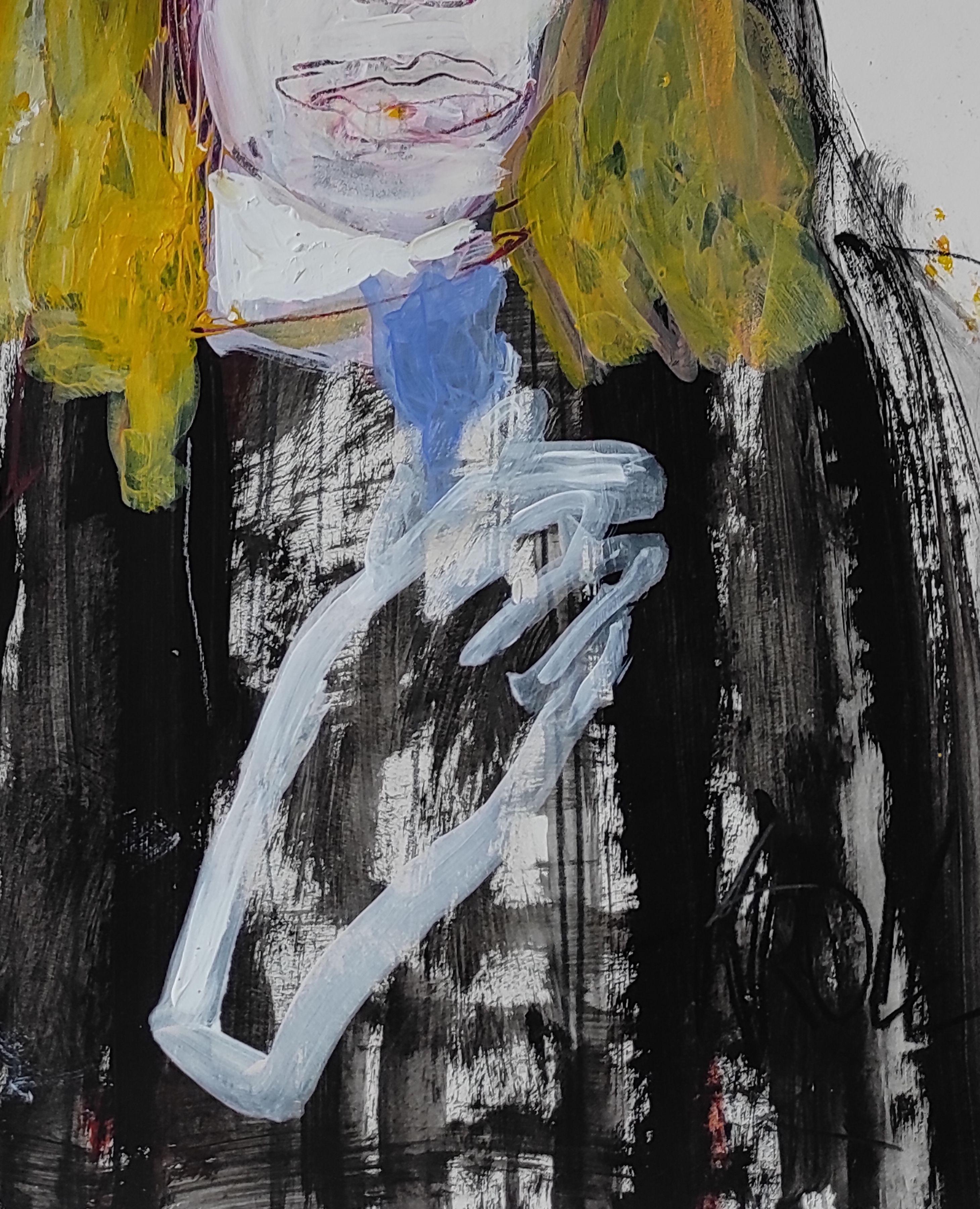 Weiße Hand, Mischtechnik auf Papier (Expressionismus), Mixed Media Art, von Barbara Kroll