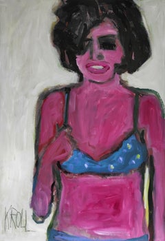 Une femme en maillot de bain bleu, peinture à l'acrylique sur papier