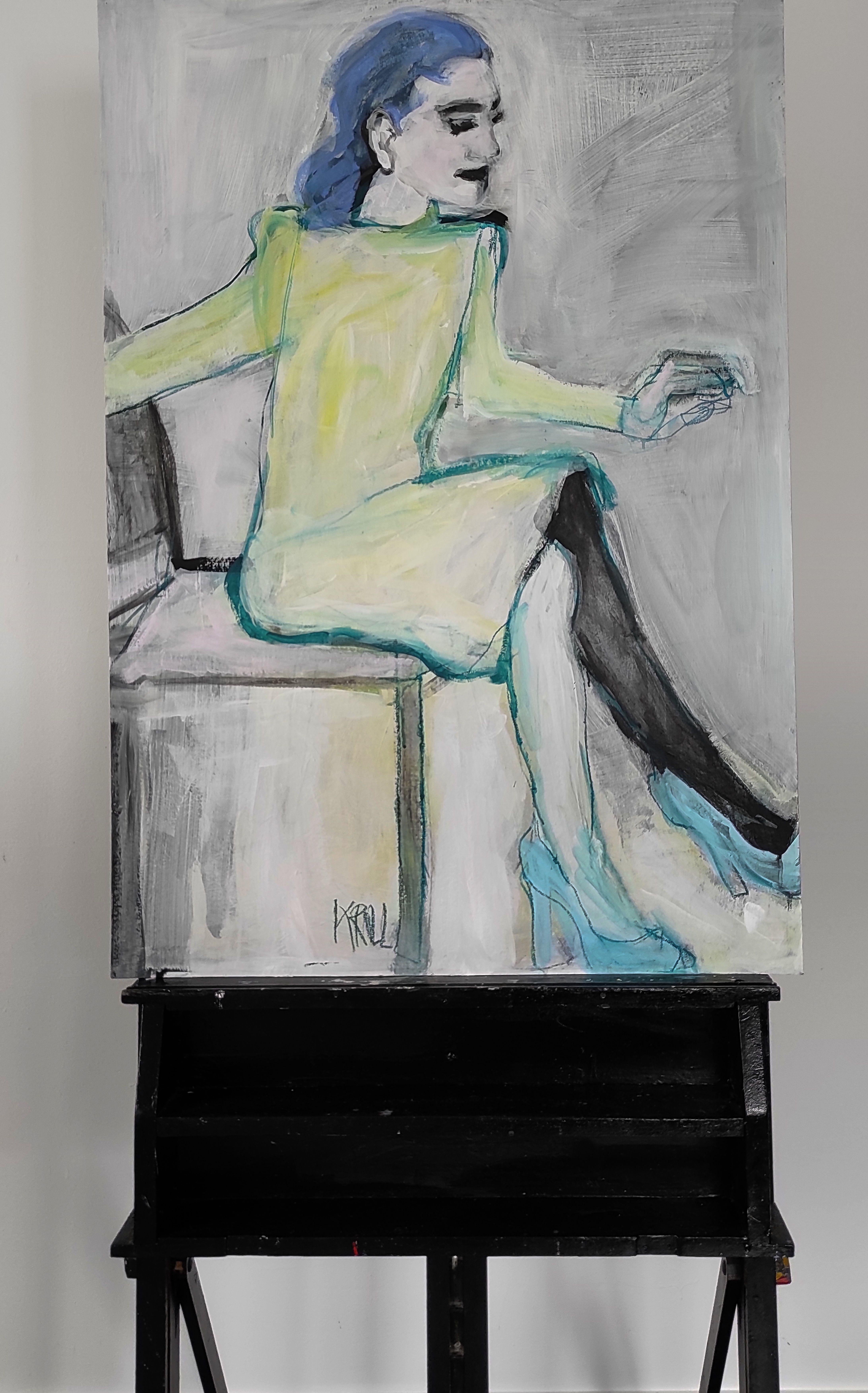 Blaue Slippern, Gemälde, Acryl auf Papier (Expressionismus), Painting, von Barbara Kroll