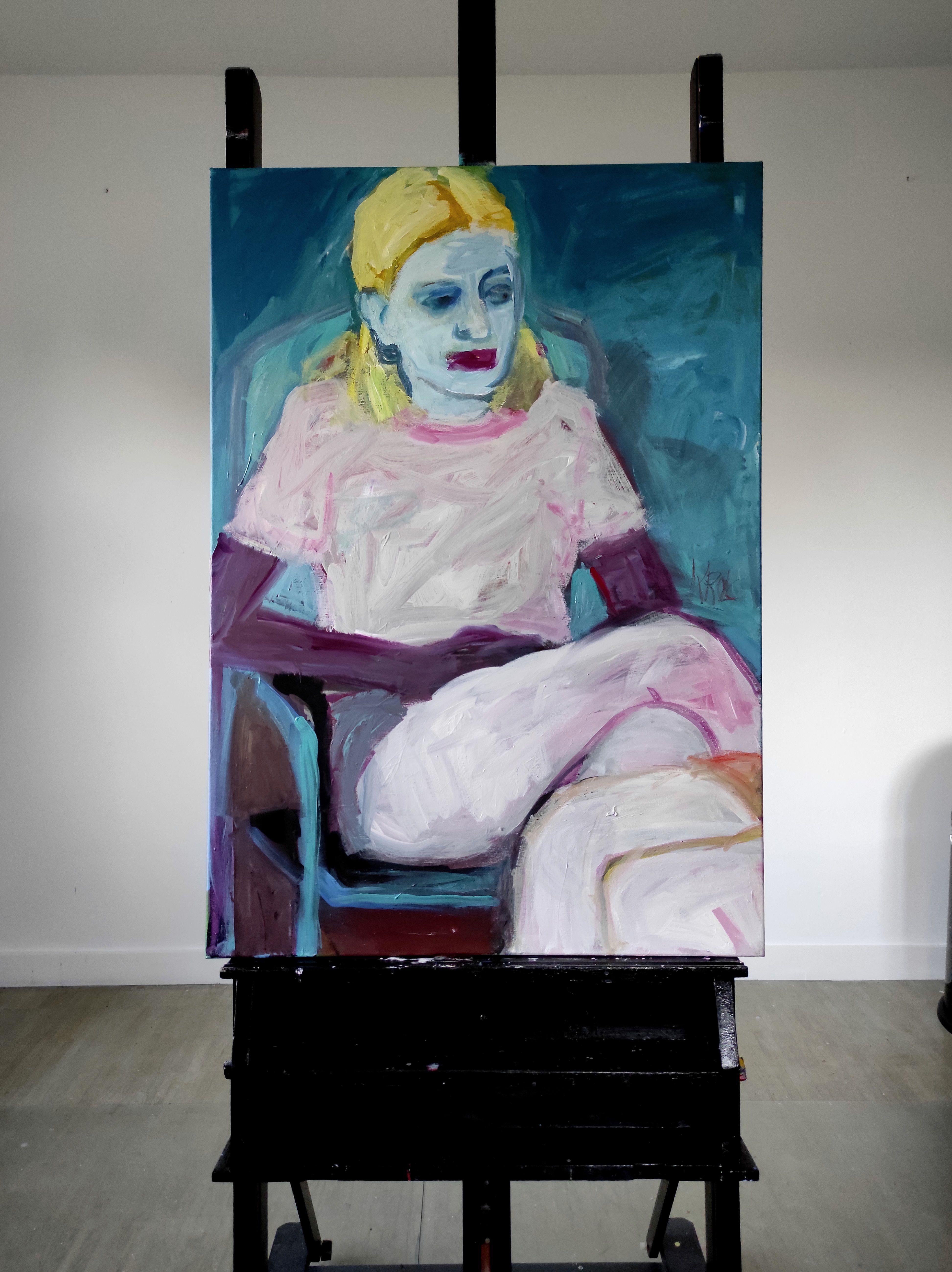 Konversation mit einem Freund, Gemälde, Acryl auf Leinwand (Expressionismus), Painting, von Barbara Kroll