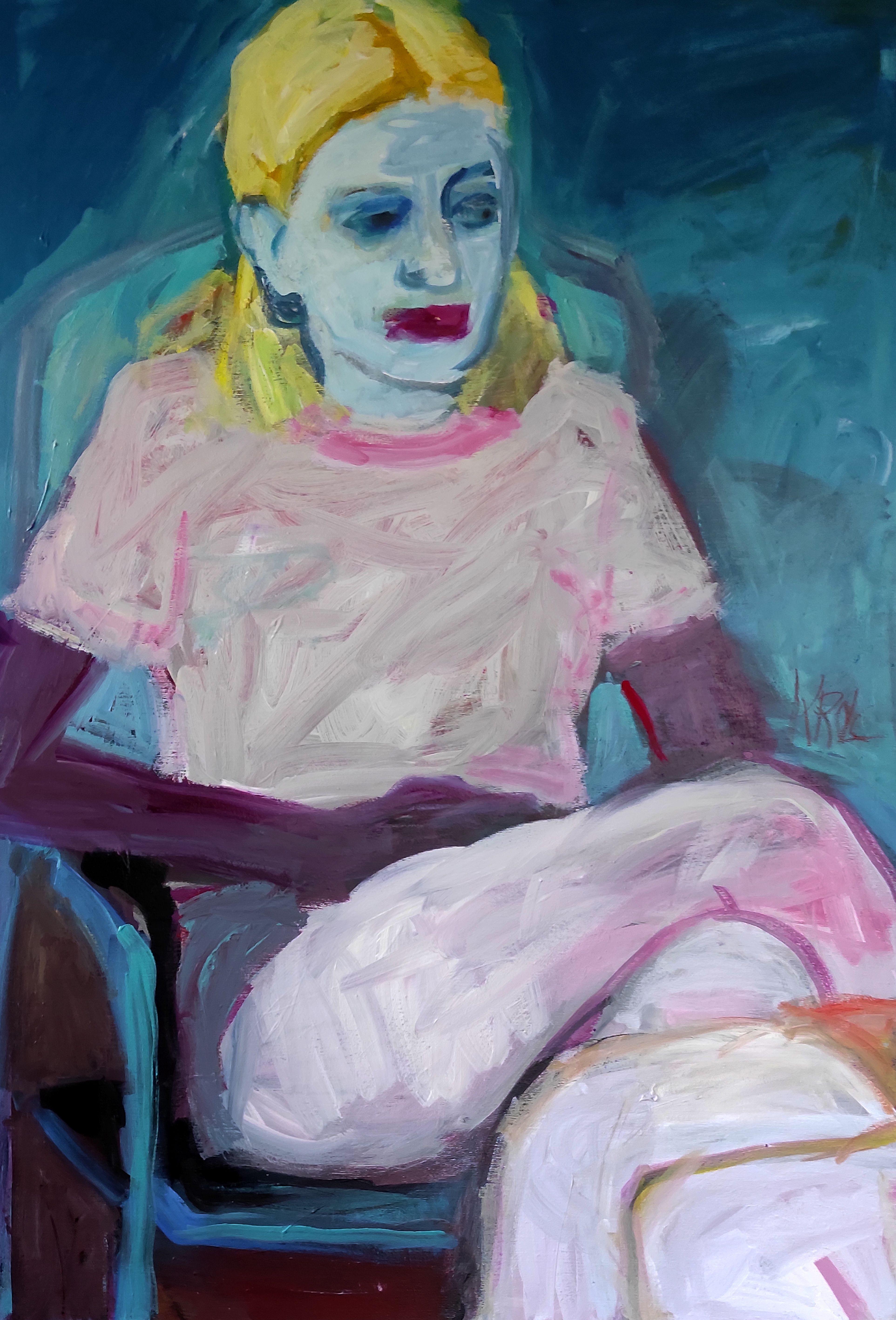 Konversation mit einem Freund, Gemälde, Acryl auf Leinwand – Painting von Barbara Kroll