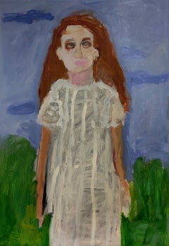 Girl in white dress, Painting, Acrylic on Paper