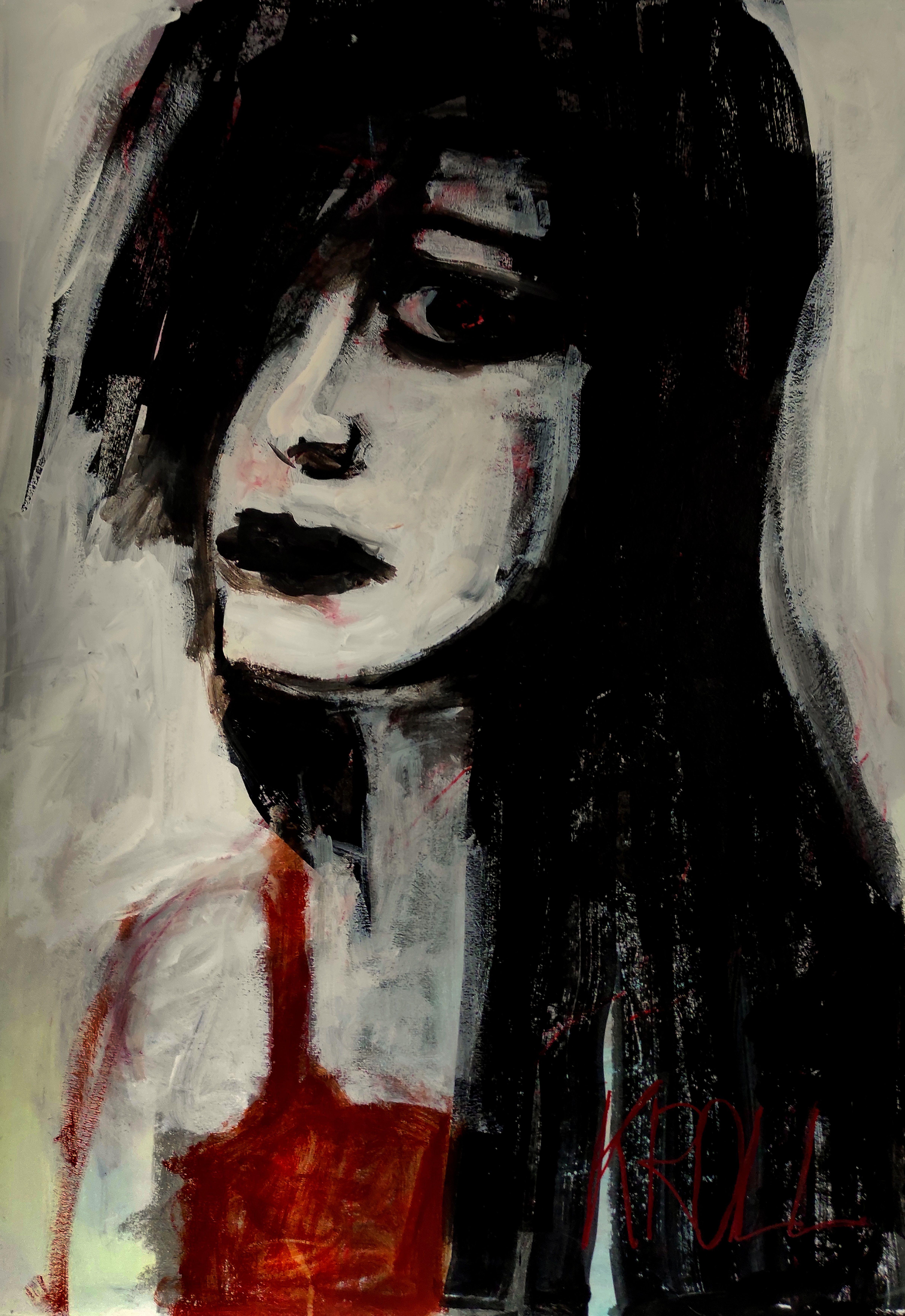 Figurative Painting Barbara Kroll - Jeune fille, peinture, acrylique sur papier