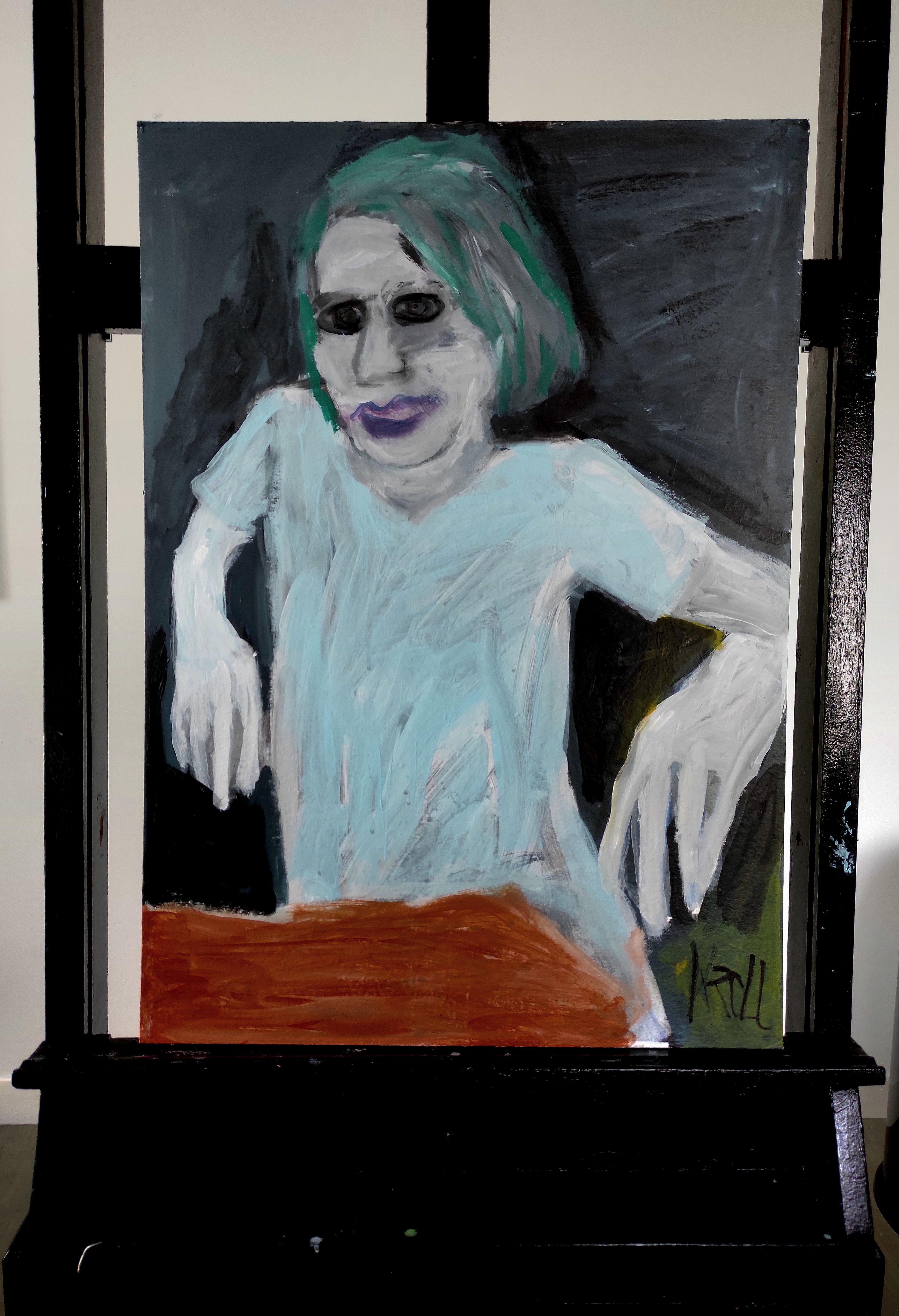 Green hair, Painting, Acrylic on Paper For Sale 1