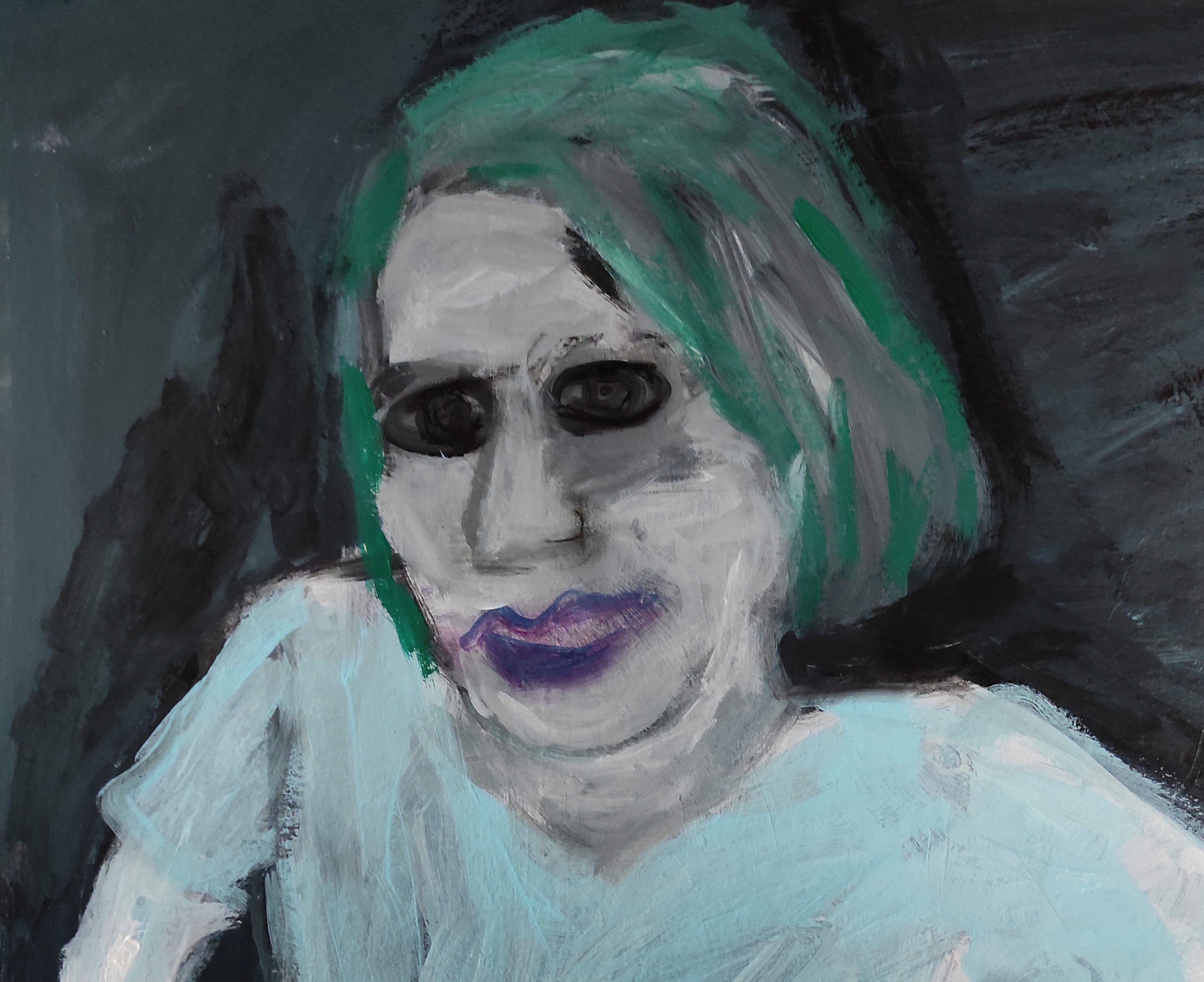 Green hair, Painting, Acrylic on Paper For Sale 2