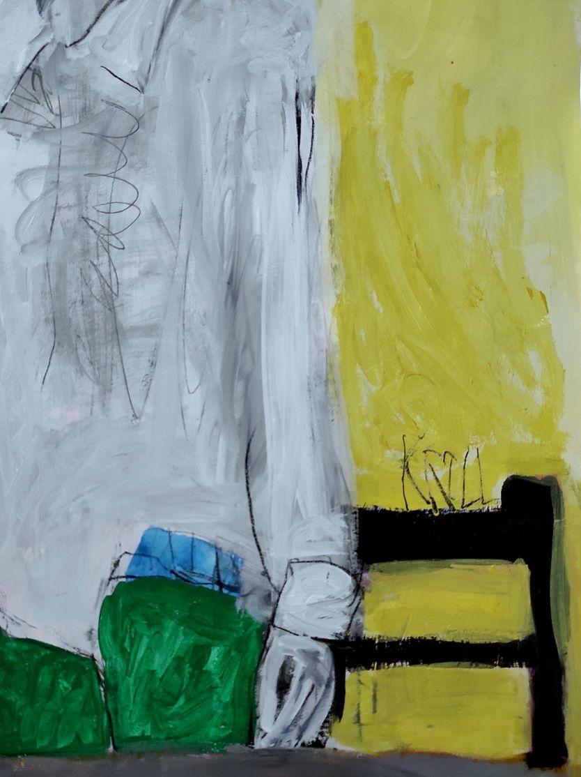 Man in white shirt, Painting, Acrylic on Paper For Sale 2