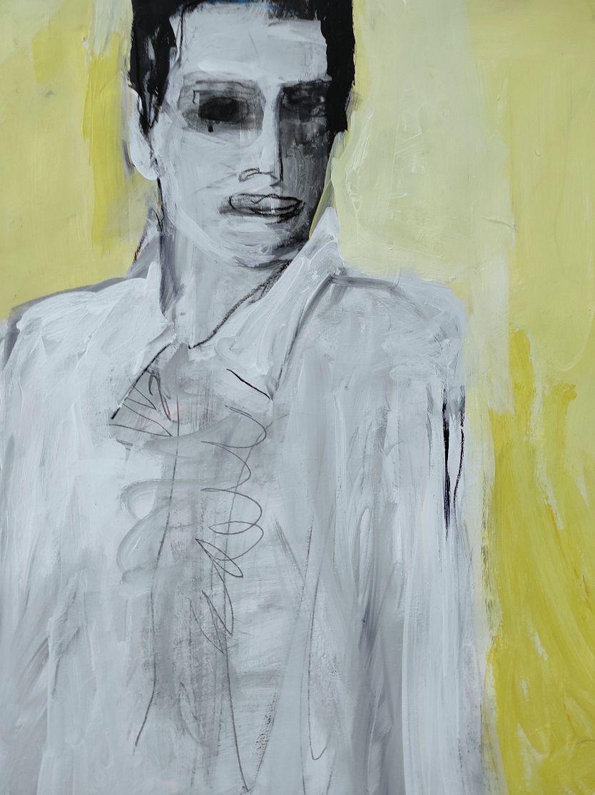 Man in white shirt, Painting, Acrylic on Paper For Sale 4