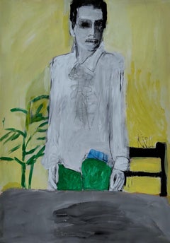 Mann in weißem Hemd, Gemälde, Acryl auf Papier