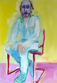 Man on a red chair, peinture, acrylique sur papier