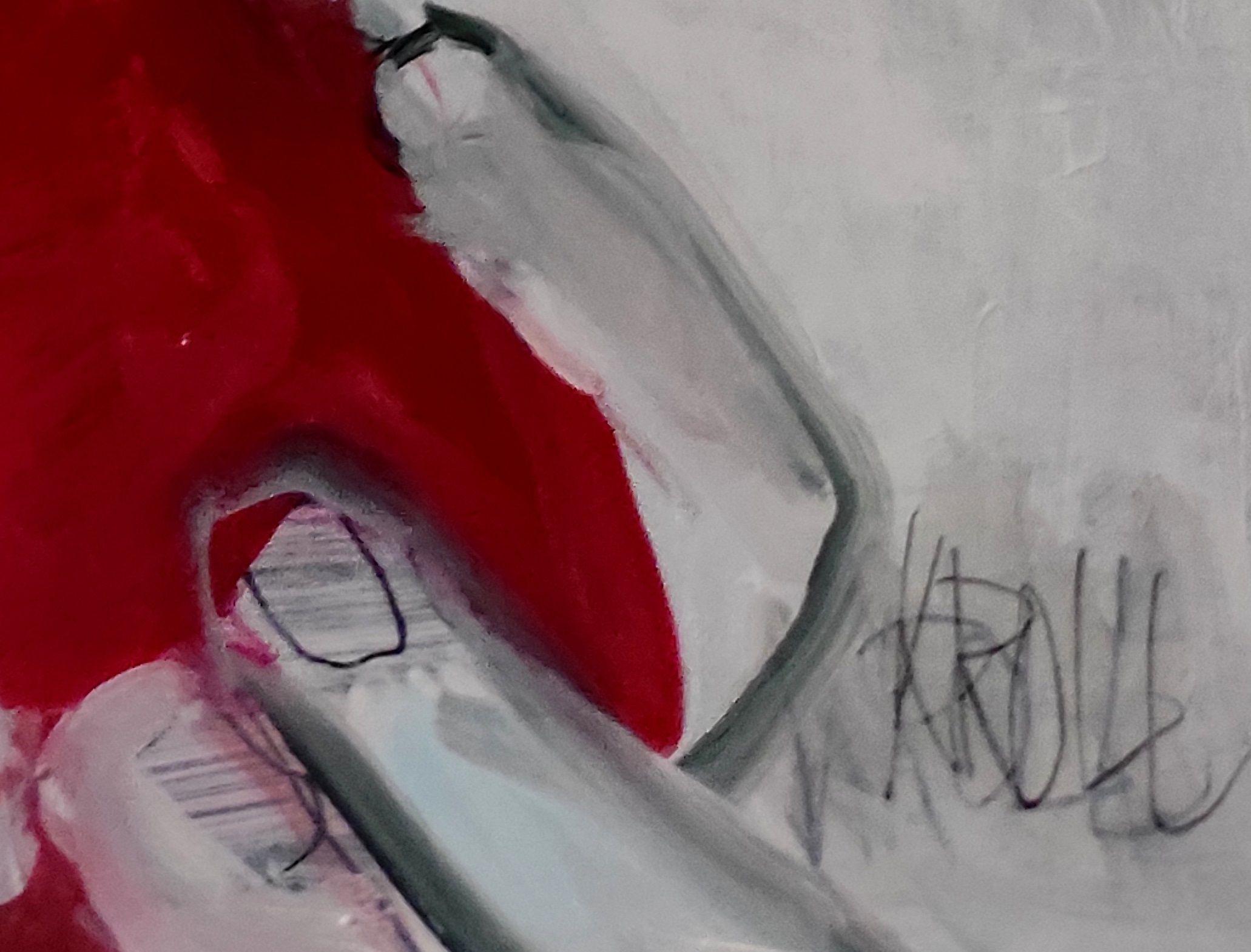 Homme avec  oiseau, peinture, acrylique sur papier en vente 1