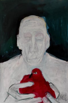 Man with  bird, Painting, Acrylic on Paper