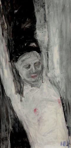Naked with black hair, Painting, Acrylic on Paper