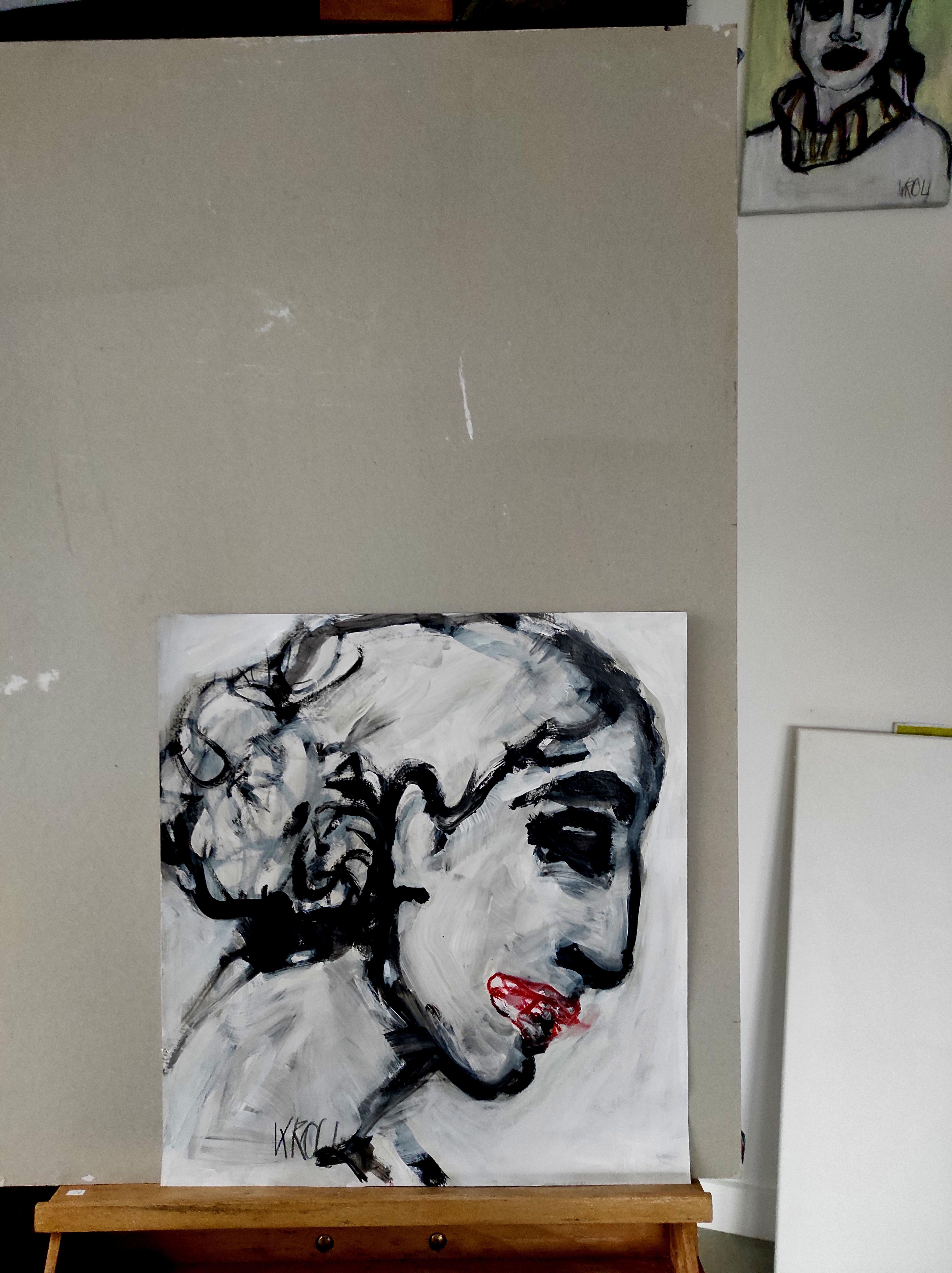 Portrait of a woman, Painting, Acrylic on Paper For Sale 2