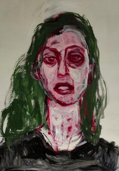Portrait rouge, peinture, acrylique sur papier