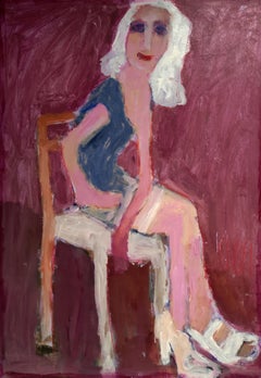 Femme assise aux cheveux blancs, peinture, acrylique sur autre