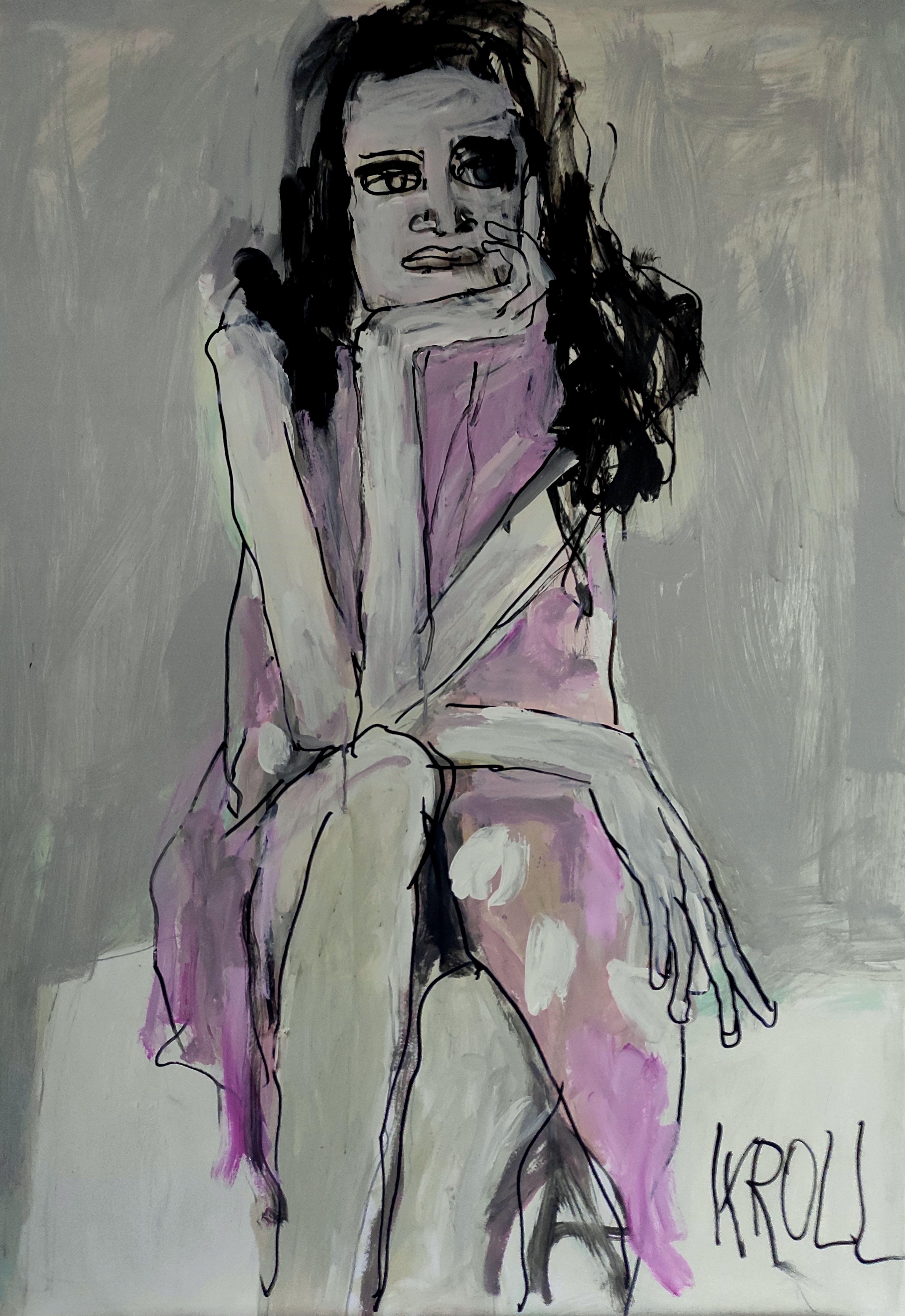 Barbara Kroll Figurative Painting - Sitting woman II, Painting, Acrylic on Paper