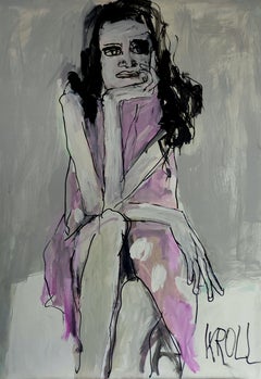 Sitzende Frau II, Gemälde, Acryl auf Papier