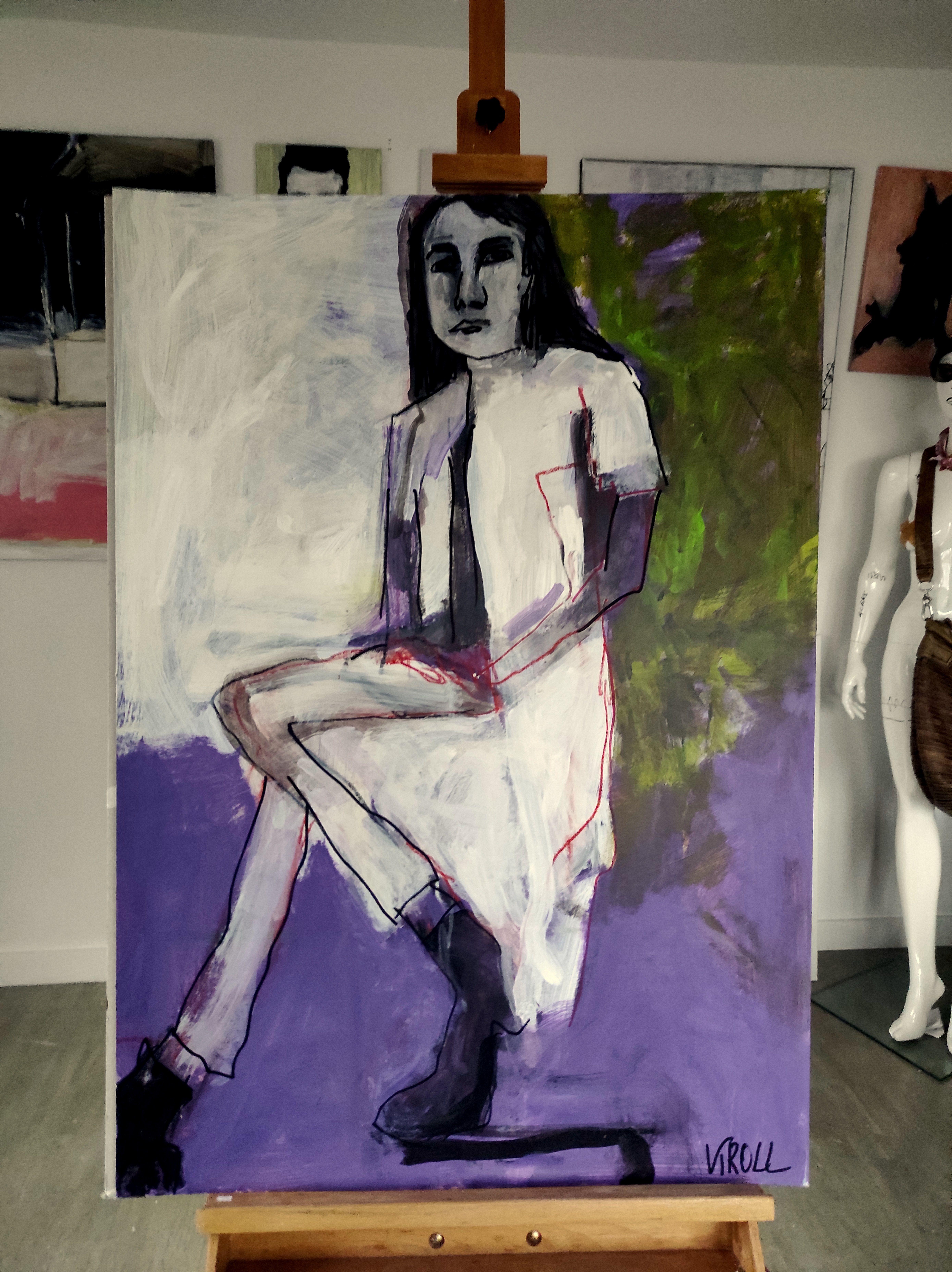 Sitzende Frau IV, Gemälde, Acryl auf Papier (Expressionismus), Painting, von Barbara Kroll