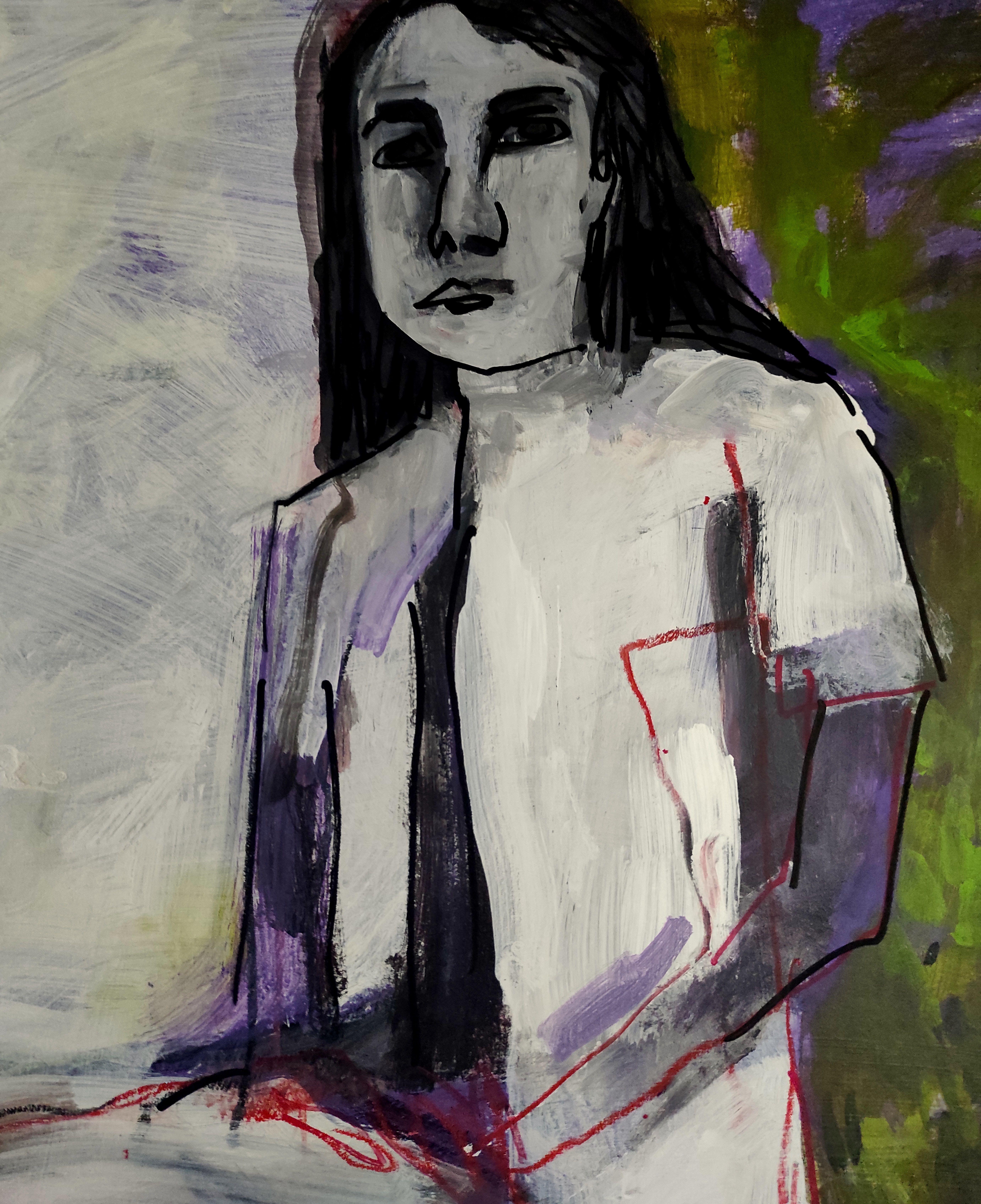 Sitting woman IV, Painting, Acrylic on Paper For Sale 2
