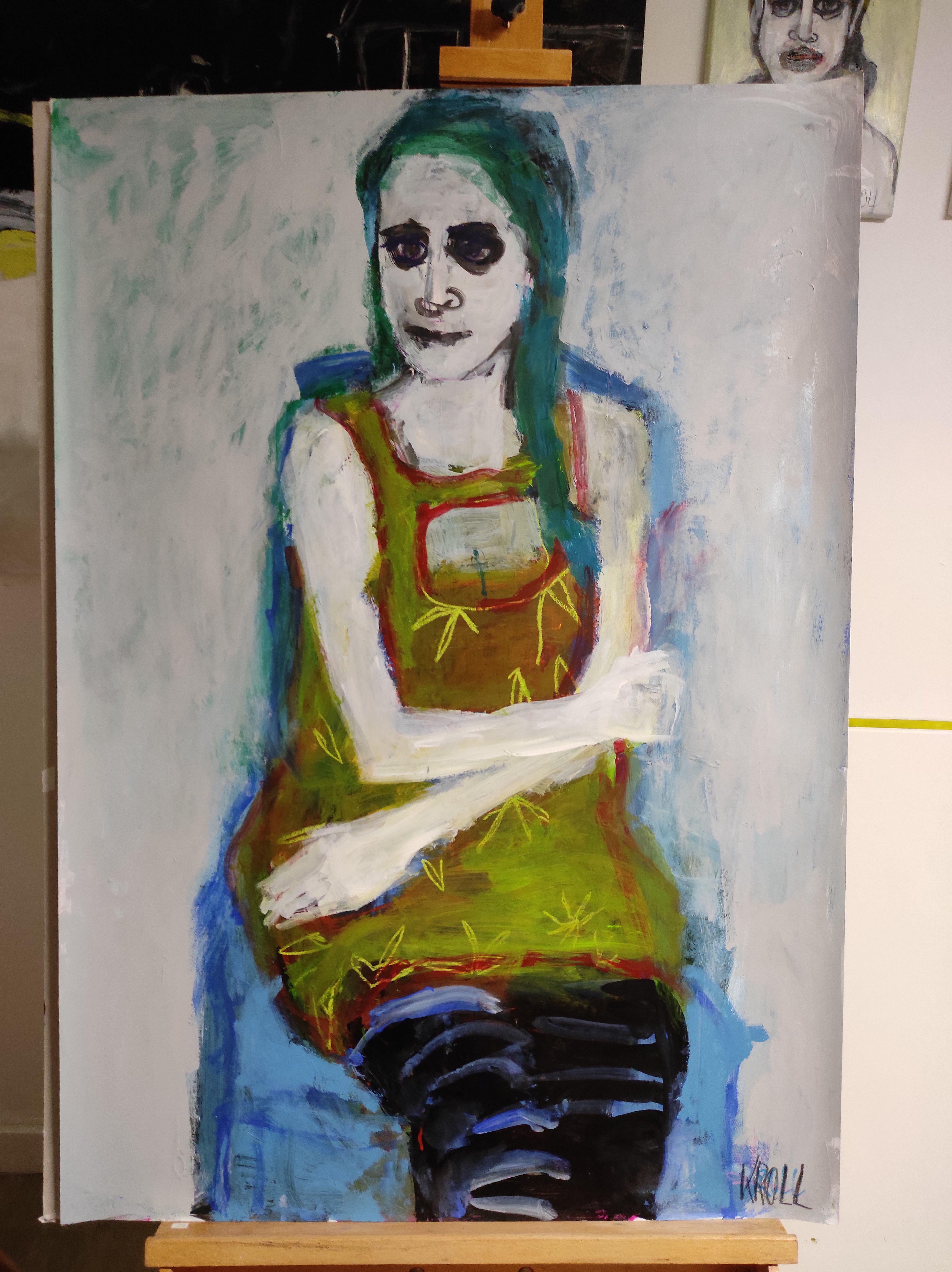 Sitting woman, Painting, Acrylic on Paper For Sale 2