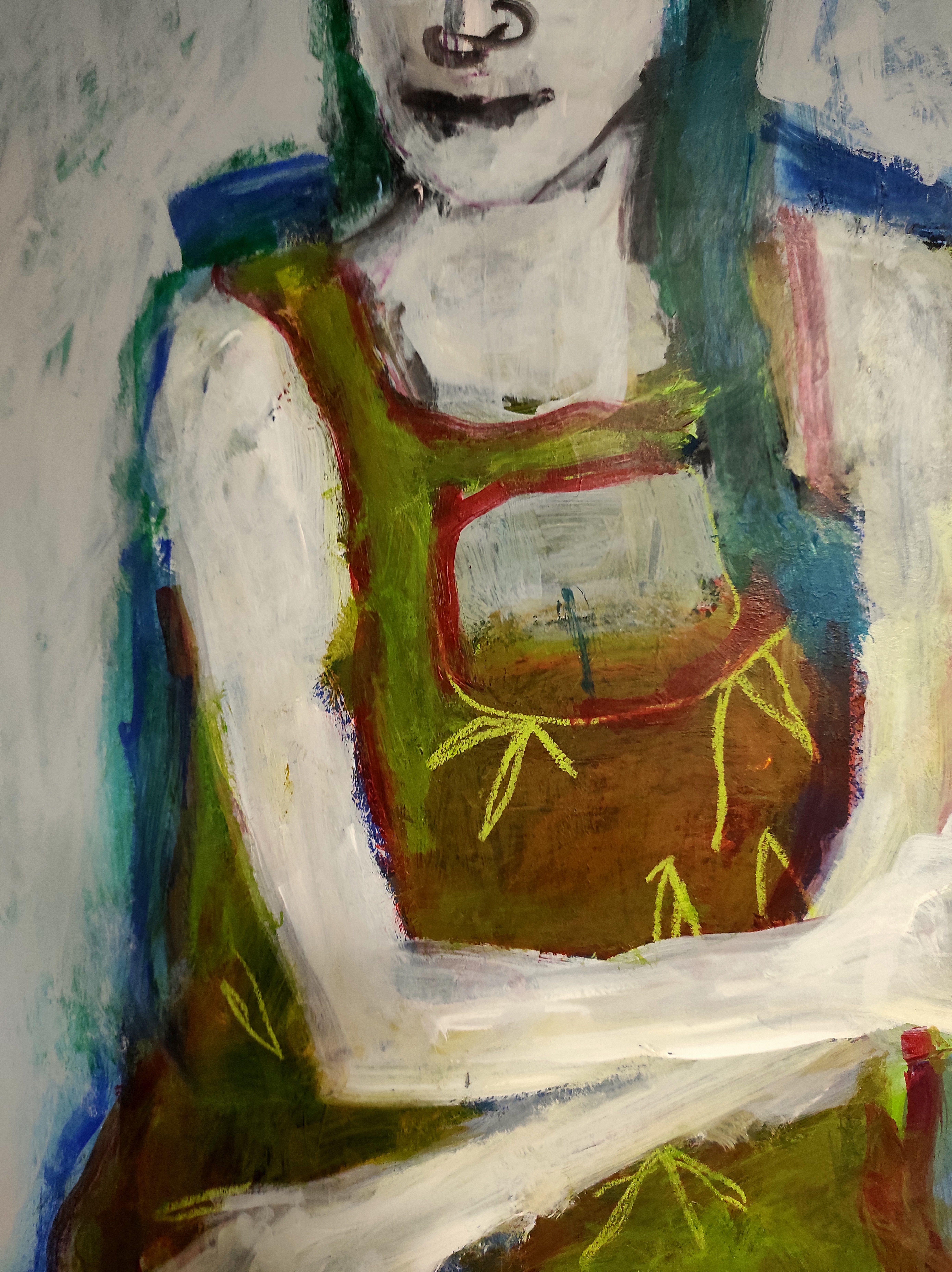 Sitting woman, Painting, Acrylic on Paper For Sale 3