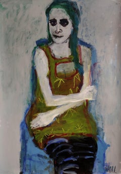 La femme assise, peinture, acrylique sur papier