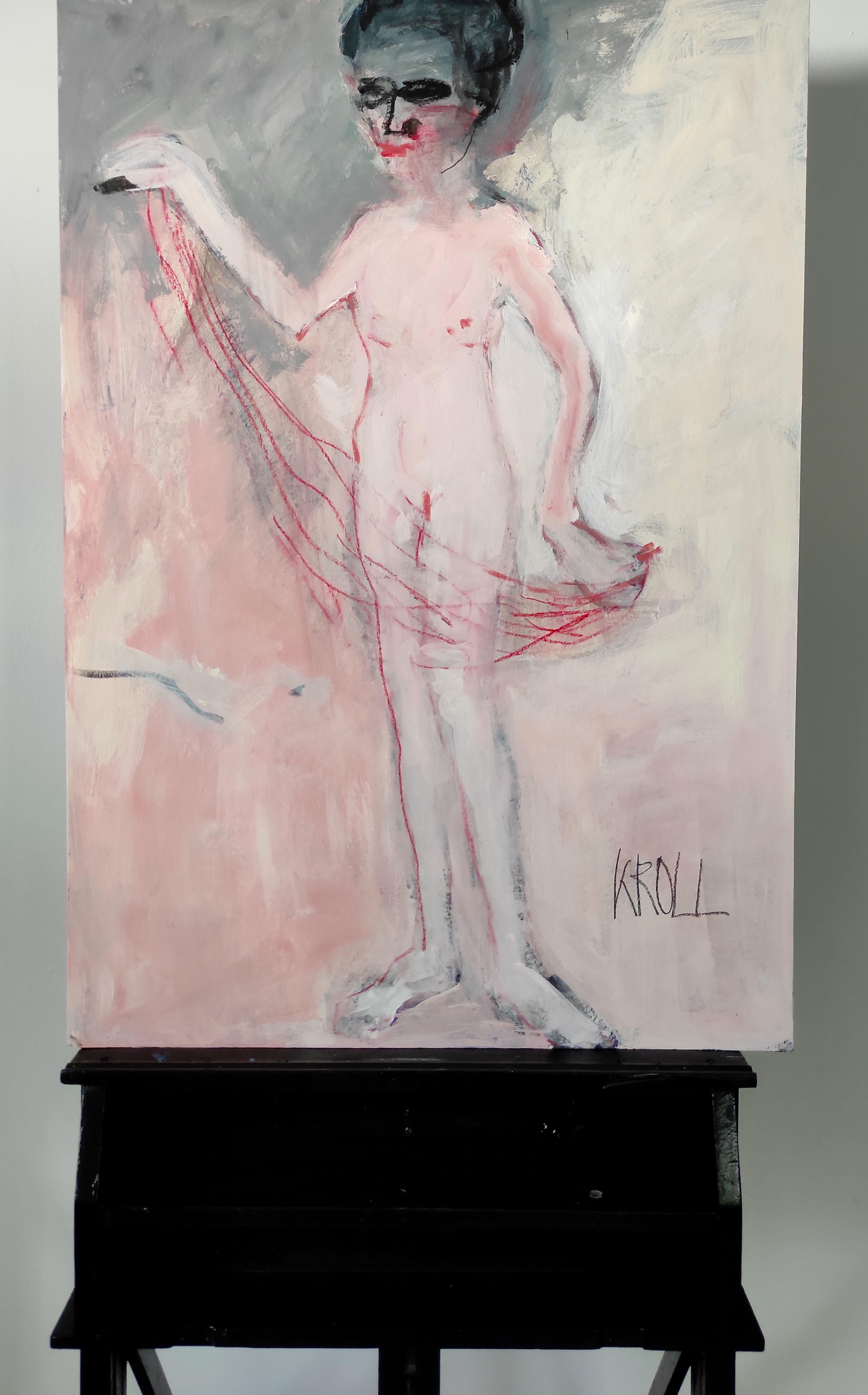 Standing female nude, Painting, Acrylic on Paper For Sale 1