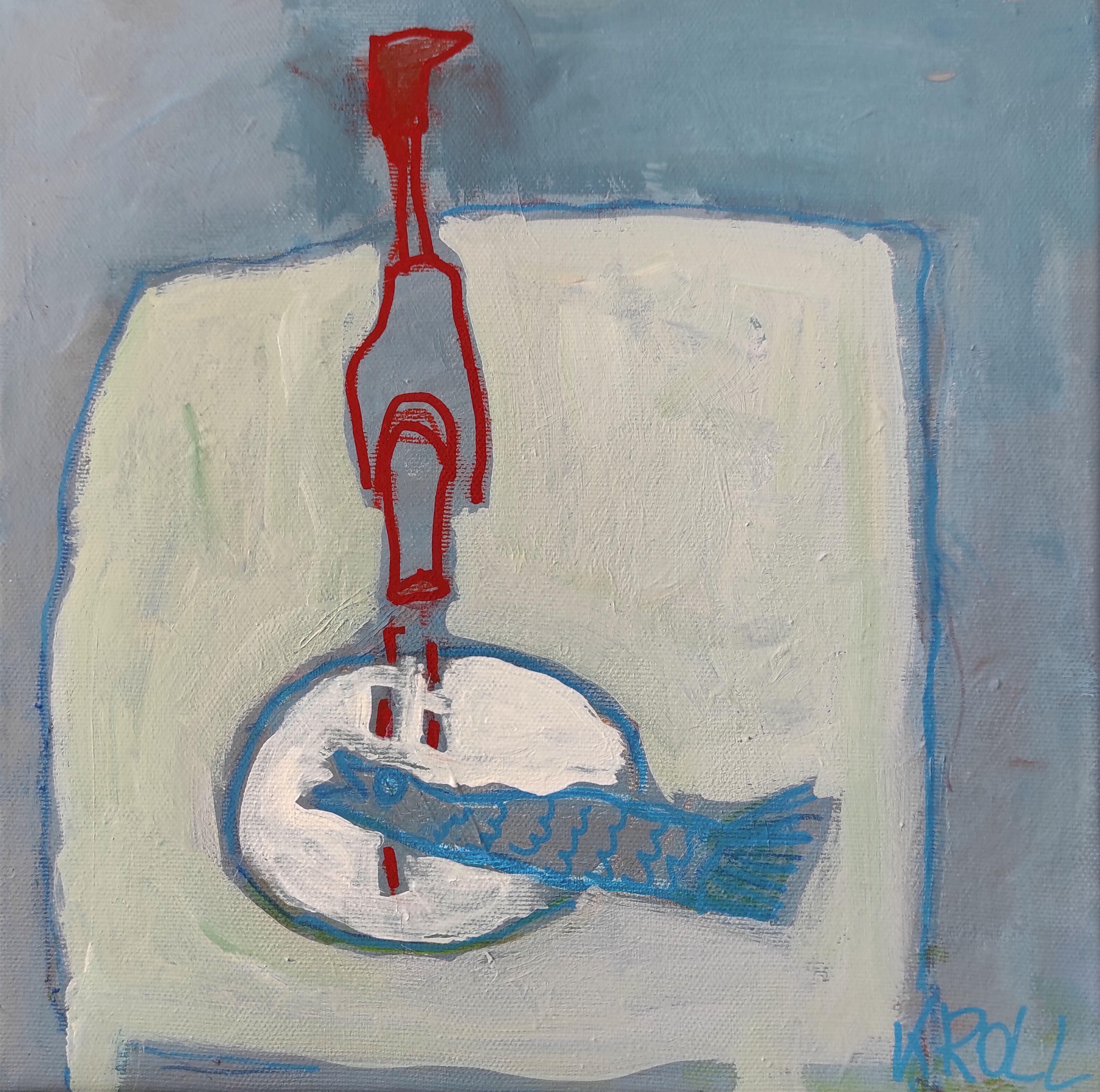 Barbara Kroll Still-Life Painting - Still  life with fish, Painting, Acrylic on Canvas