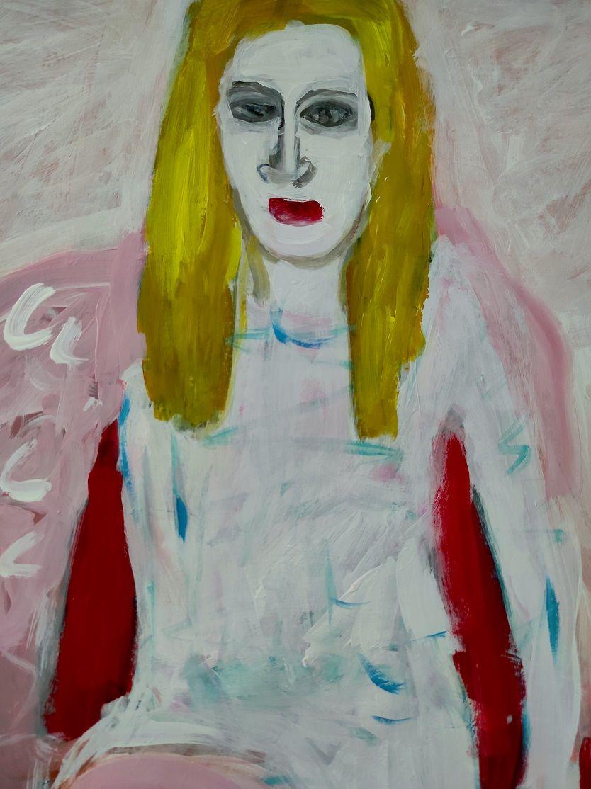 The girl with golden hair, Painting, Acrylic on Paper For Sale 4