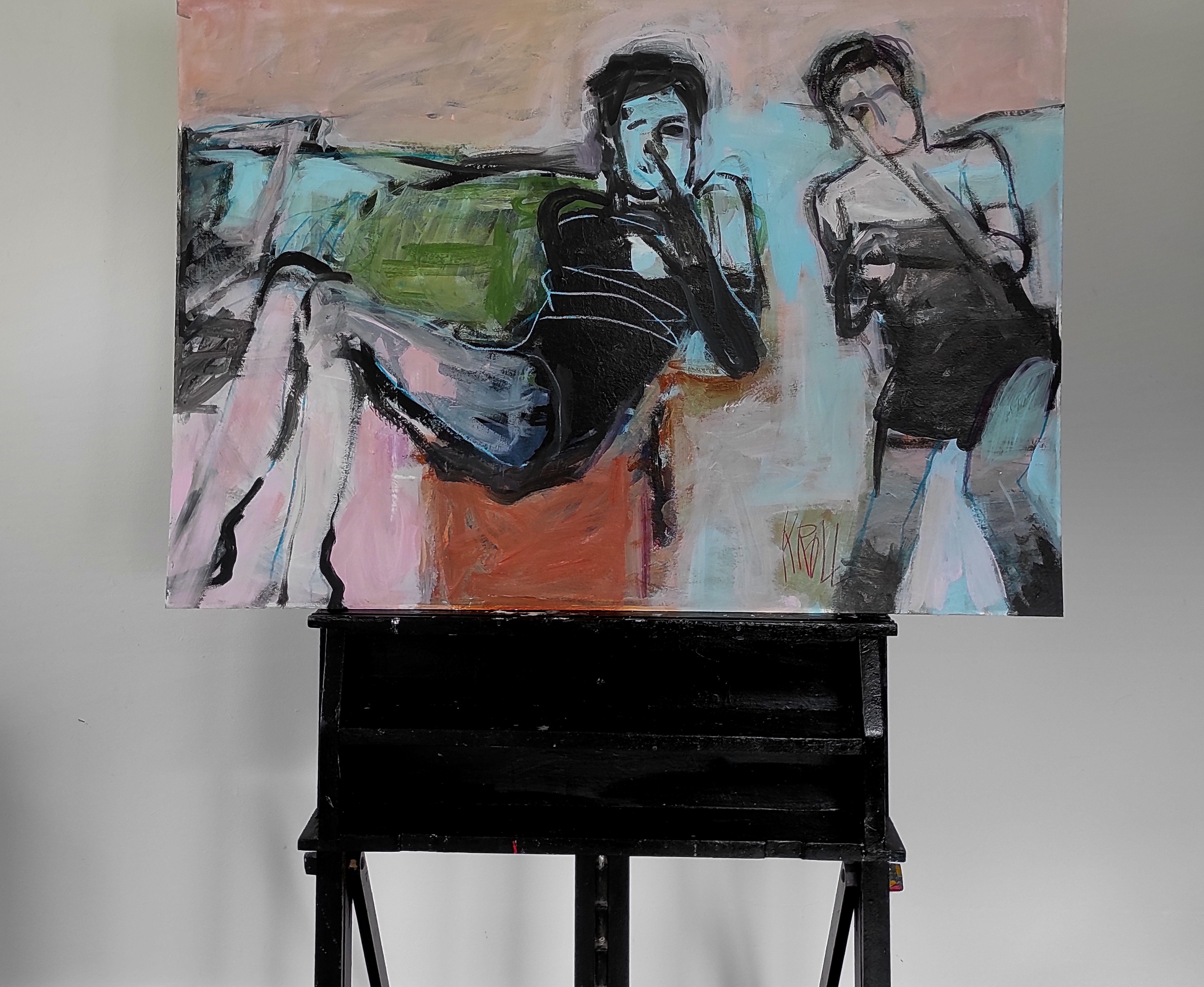Deux femmes, peinture, acrylique sur papier - Expressionniste Painting par Barbara Kroll