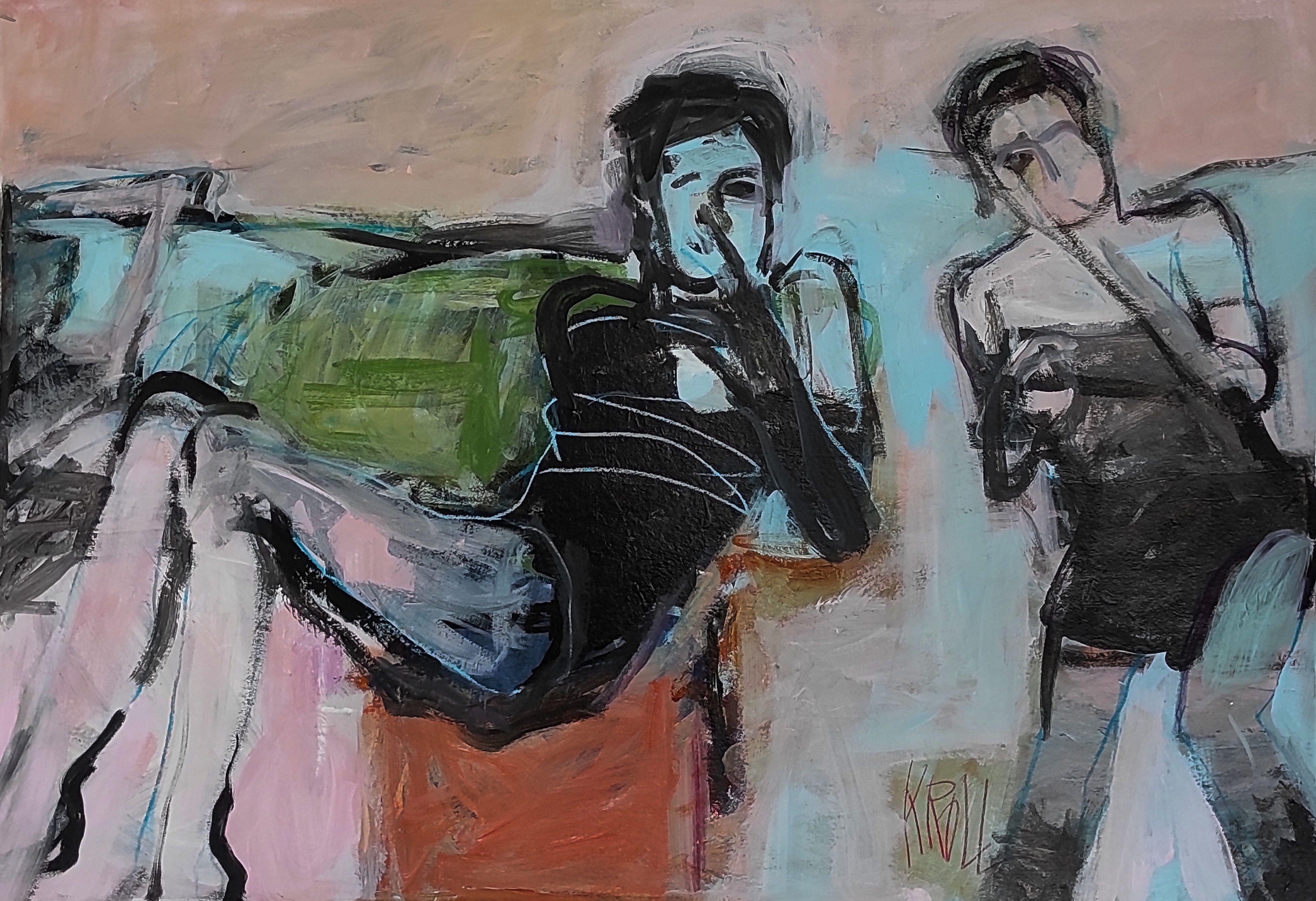 Gemälde, Acryl auf Papier, zwei Frauen – Painting von Barbara Kroll