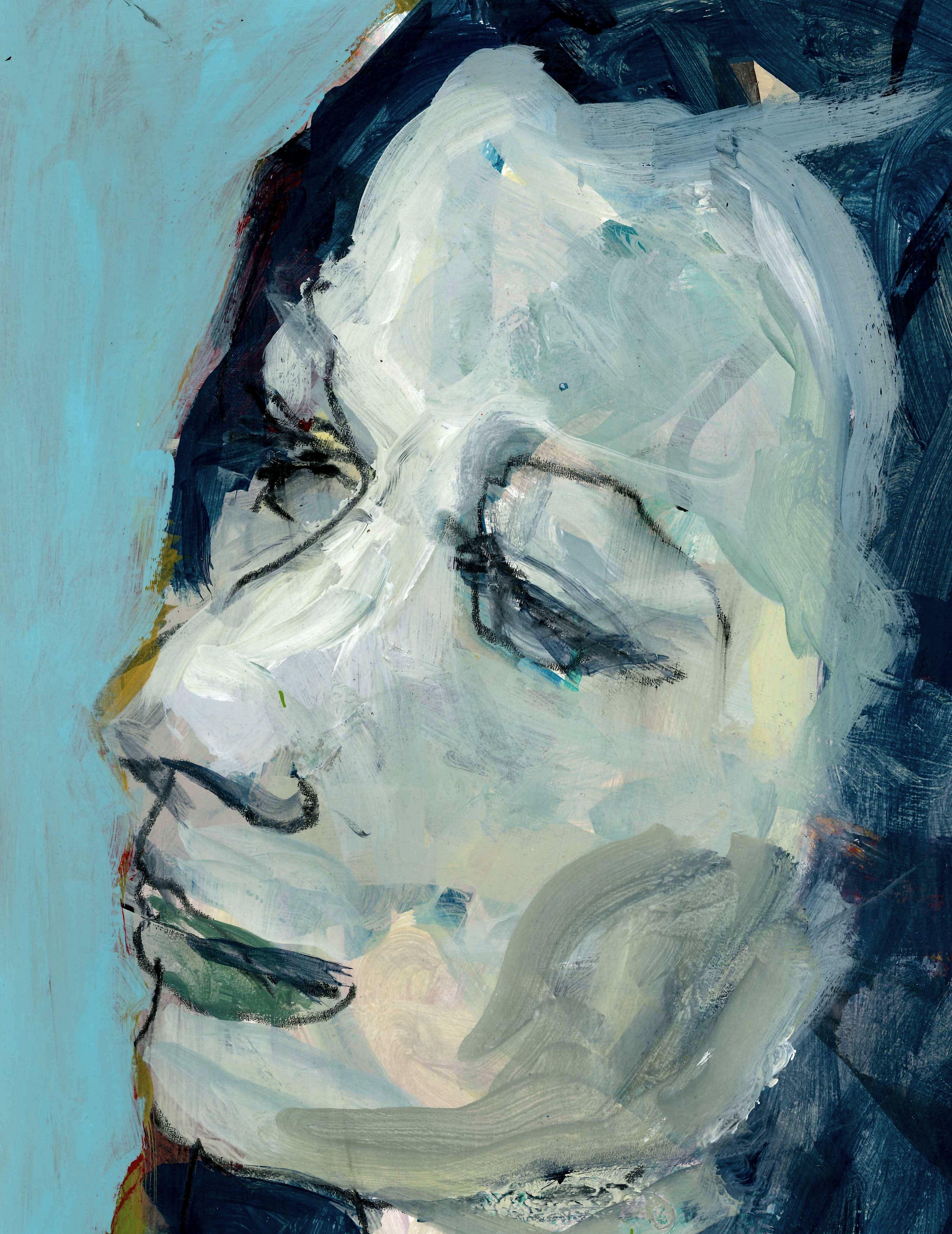 Frau in Blau, Gemälde, Acryl auf Papier (Sonstige Kunststile), Painting, von Barbara Kroll