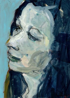 Femme en bleu, peinture, acrylique sur papier