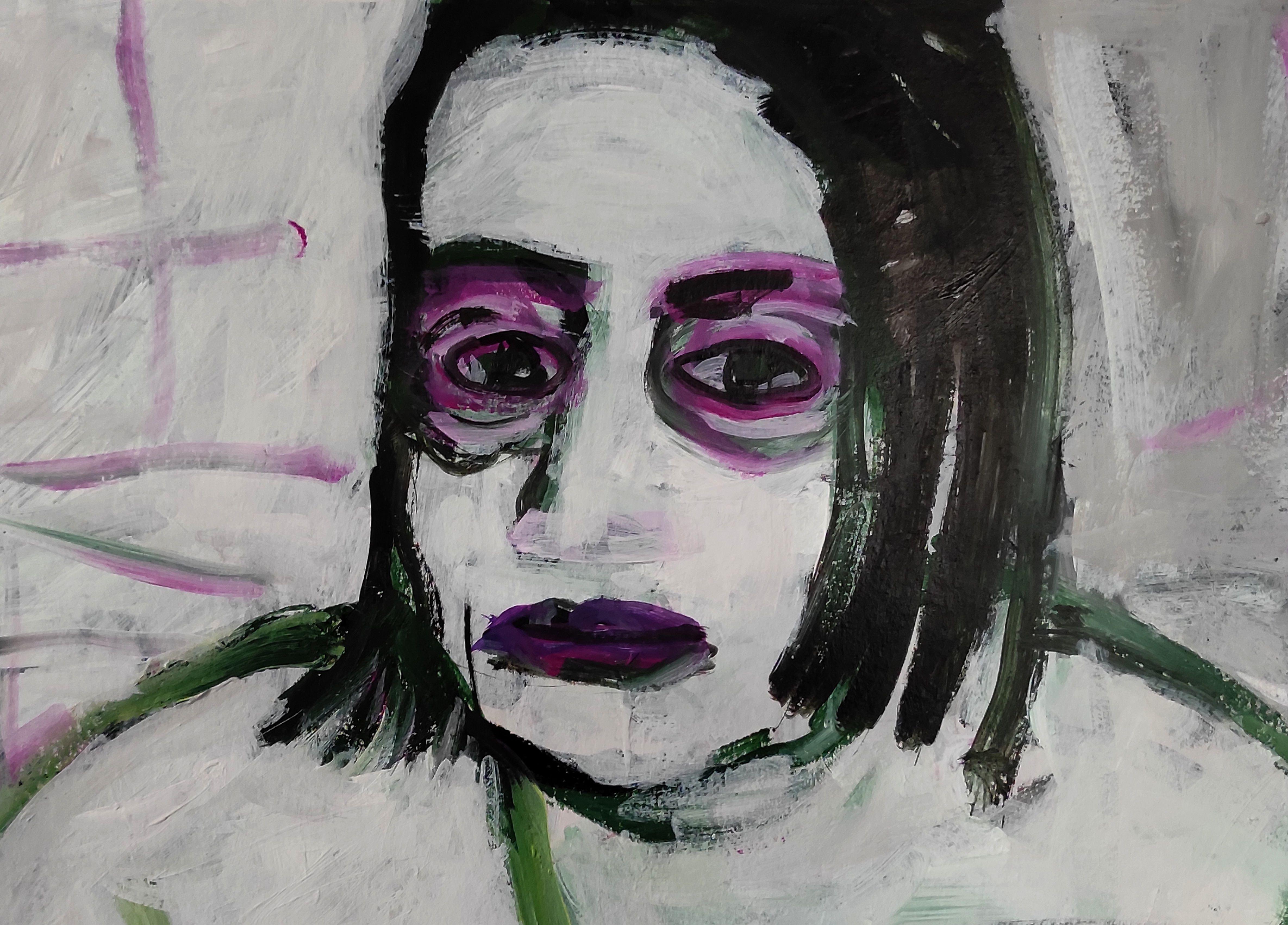 Woman portrait, Painting, Acrylic on Paper For Sale 2